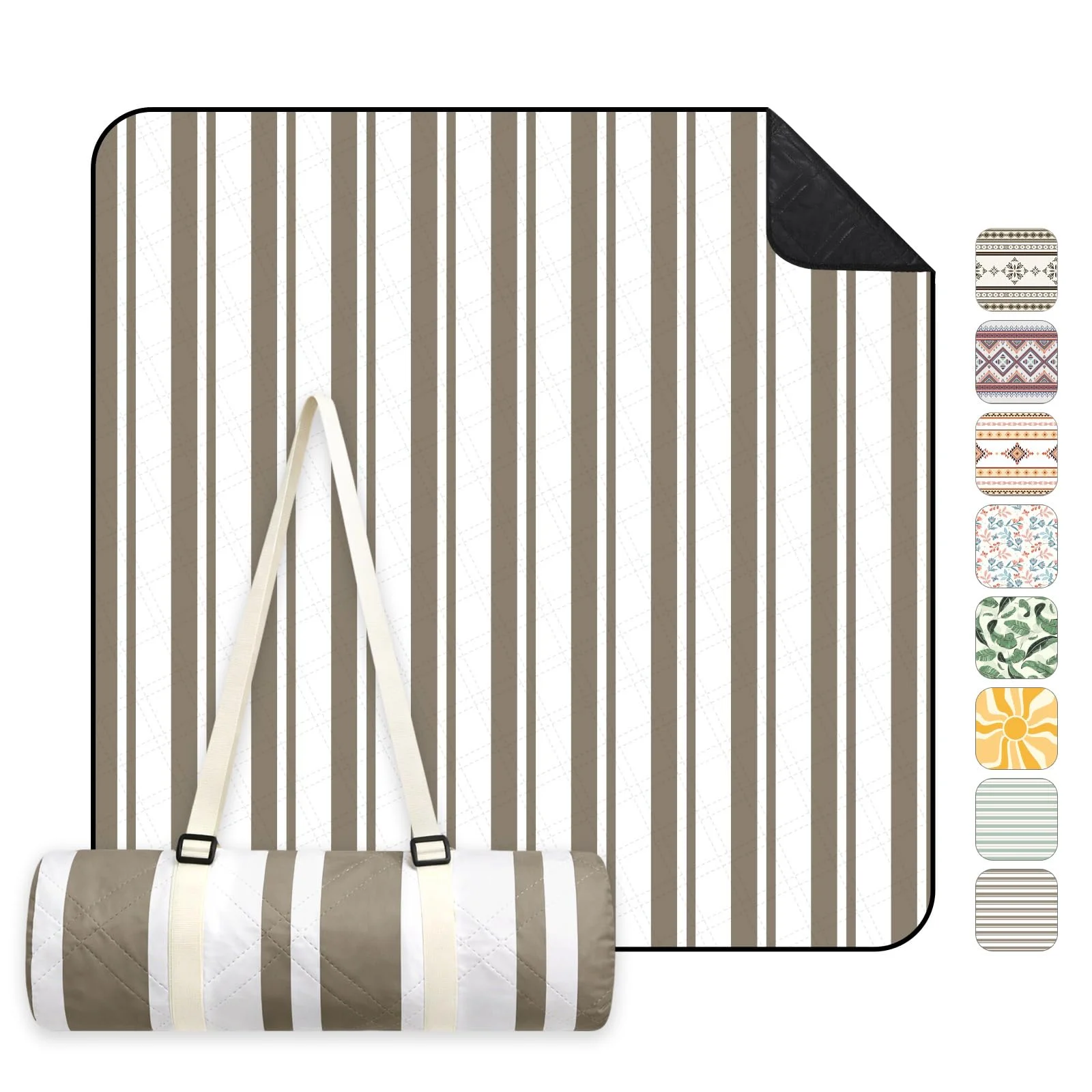 Sekey Picknickdecke Wasserdicht 200x200 cm, Stranddecke Sandfrei | Gepolstert, Dreischichtige Struktur, PEVA-Wasserfestboden, Bindegurt-Trageriemen, geeignet für Picknick, Camping, Strand