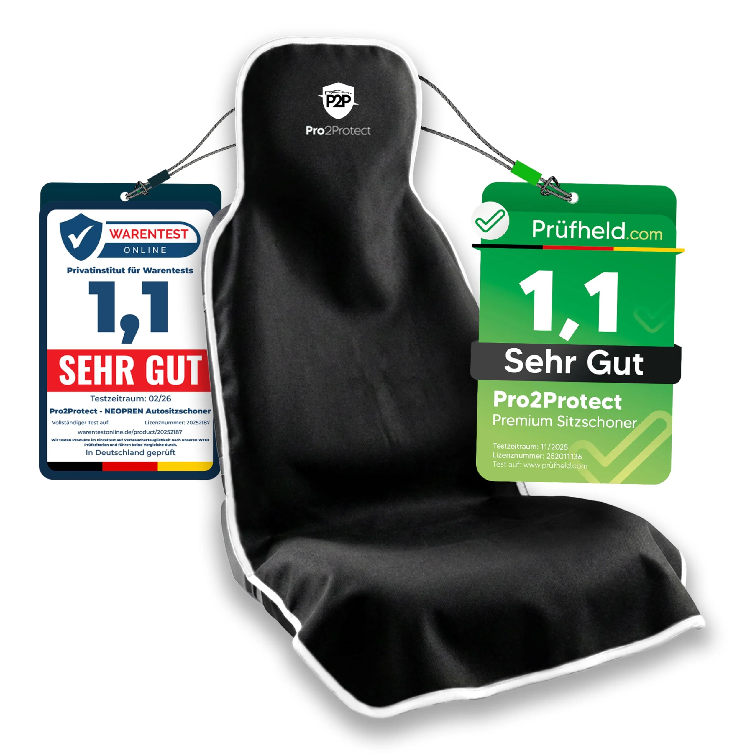 Pro2Protect® NEOPREN [2X Test SEHR GUT] Autositzschoner Vordersitze | WASSERDICHT | Autositzbezüge Sitzauflage Sitzbezüge Schonbezug Nicht Seitenairbagfähig Sitzschoner Auto Zubehör Innenraum Gadgets
