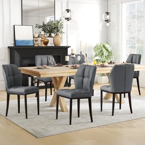 Bekrvio Esszimmerstühle, Moderne Kunstleder Dining Chairs ohne Armlehnen mit hoher Rückenlehne & Rautenmuster, Polsterstuhl für Esszimmer,
