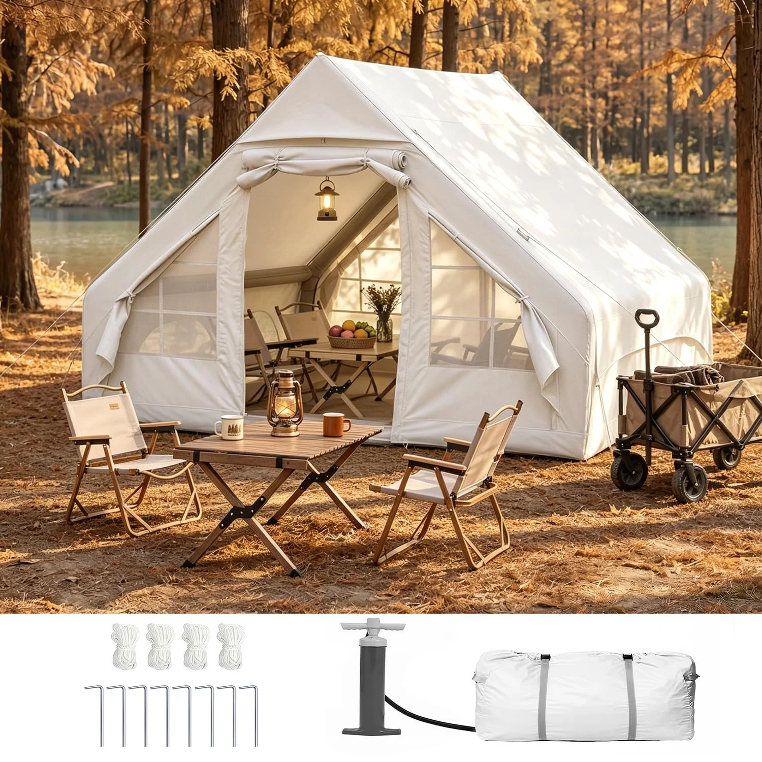 Hawthyhome Aufblasbares Zelt 3x2m, Campingzelt für 2-6 Per mit Luftpumpe aus Wasserdichtem Oxford-Stoff für Jahreszeiten, Schneller Aufbau Luftzelte
