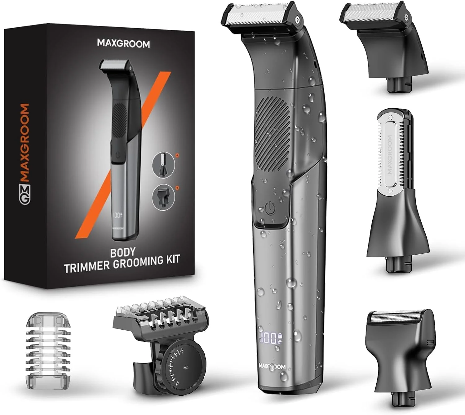 3-in-1 Körperrasierer Herren, MAXGROOM IPX6 Wasserdicht Trocken und Nass Intimrasierer Mann, Elektrisch Rasierer Trimmer für Körper und Intimbereich,Body Groomer Men mit Trimmaufsatz