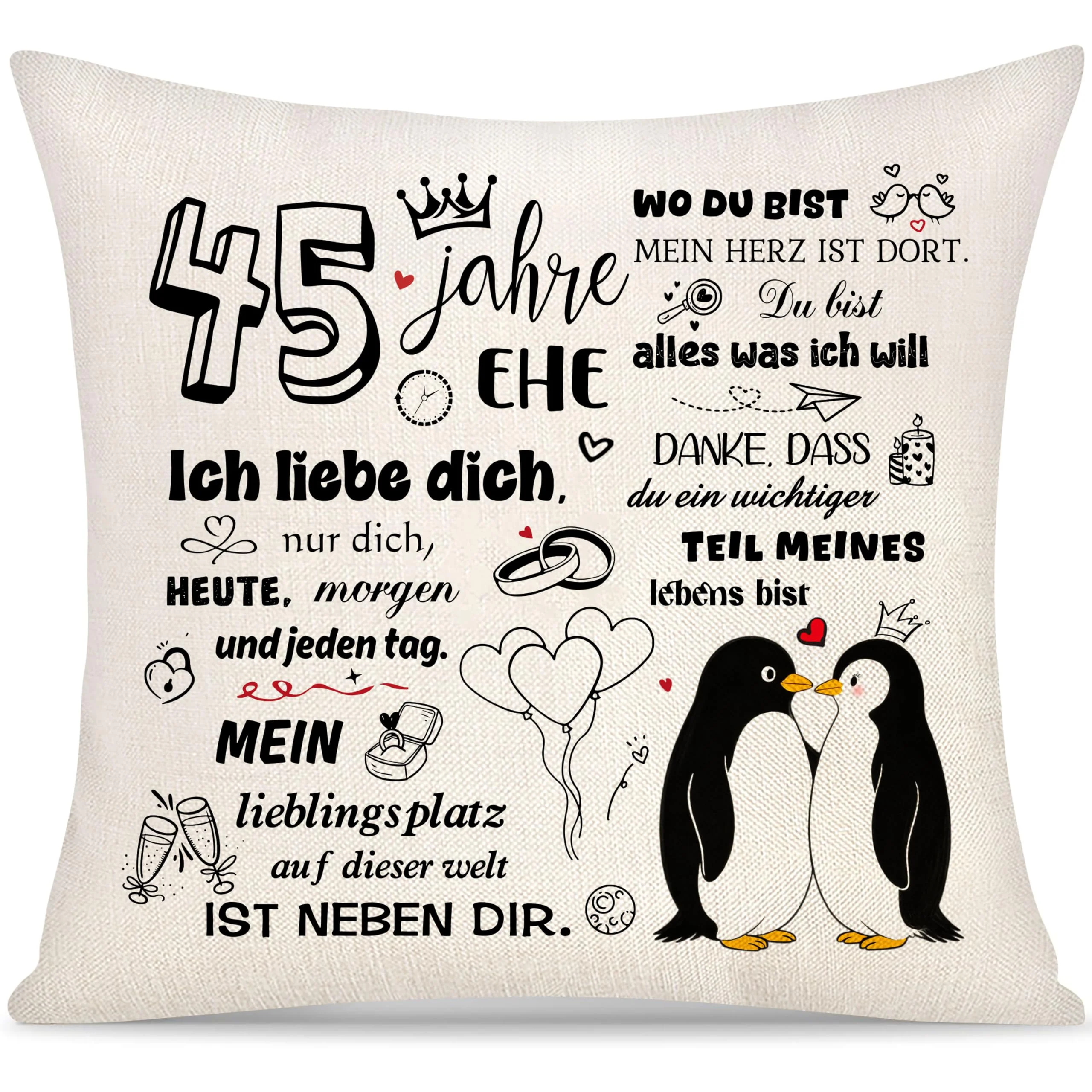 45 Jahre Ehe Hochzeitstag Kissenbezug Geschenk für Frauen Männer Geschenke zum 45.Hochzeitstag Jahrestag Valentinstag Kissenbezüge für Ehefrau Ehemann Mama Papa Oma Geburtstag Geschenk (45. Jahrestag)