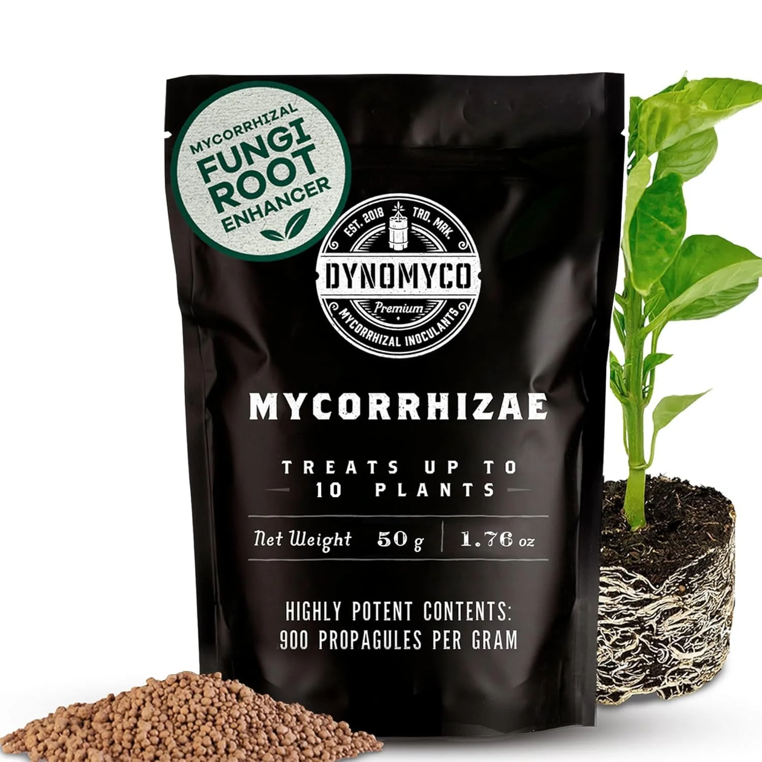 Mykorrhiza-Impfmittel von DYNOMYCO - Hochleistungsstämme - Konzentrierte Formel - Verbessert die Nährstoffaufnahme - Steigert den Pflanzenertrag (1.76 Oz/Up to 10 Plants)