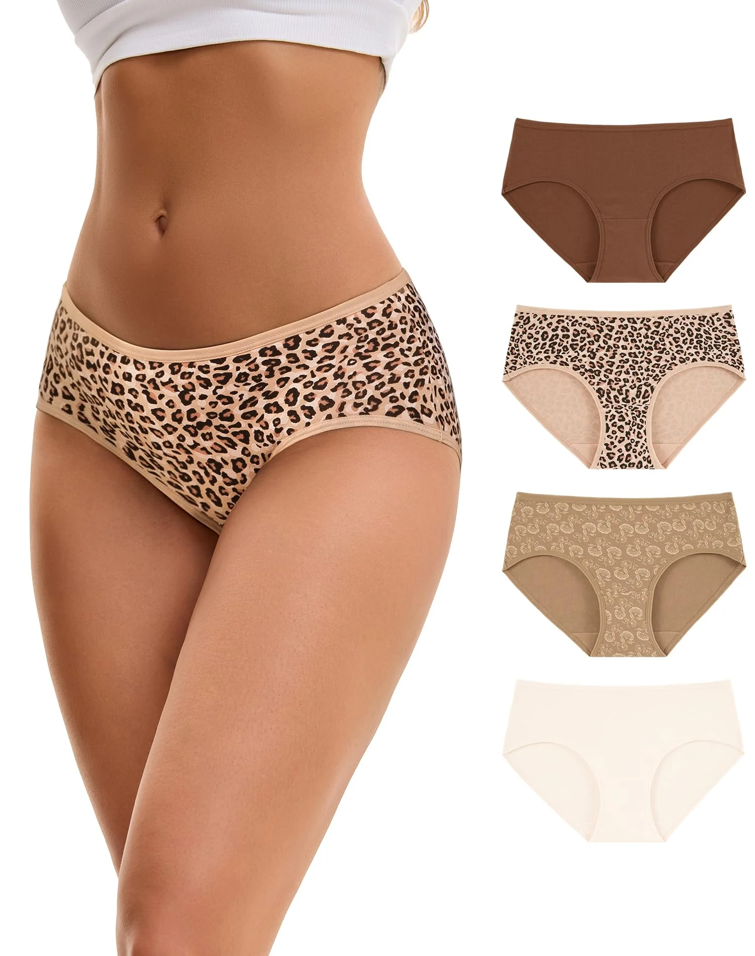 INNERSY Unterhosen Damen Baumwolle Weich Slips Mittlerer Taille Hipster Unterwäsche Frauen 4er Pack