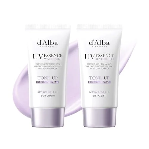 [2er Pack] d'Alba | Italienischer weißer Trüffel Waterfull Purple Tone-up Sunscreen 50ml, SPF/LSF 50+PA++++, Reiner und Veganer Hybrider Rosafarbener Feuchtigkeitscreme, Leuchtender und Aufhellender