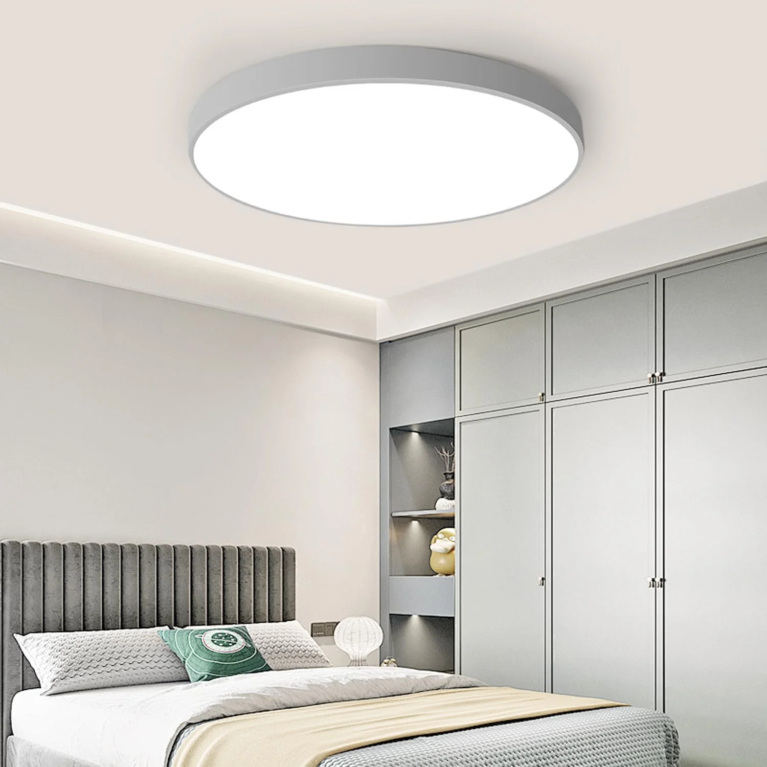 BTLINK LED Deckenleuchte 36W Flach Rund Grau Deckenlampe Ø40CM Modern Warmweiß 3000K Kinderzimmer Lampe für Schlafzimmer Büro Wohnzimmer Küche Keller Balkon Ultra Dünn 4CM