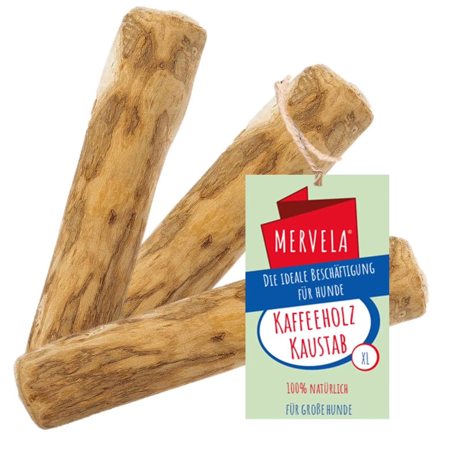 MERVELA® Kaffeeholz für Hunde – Natürliches Kauspielzeug aus nachhaltigem Holz – Langlebiges Hundespielzeug für Zahnpflege und Kauspaß – Ideal für sehr große Hunde (XL, 3 Stück)