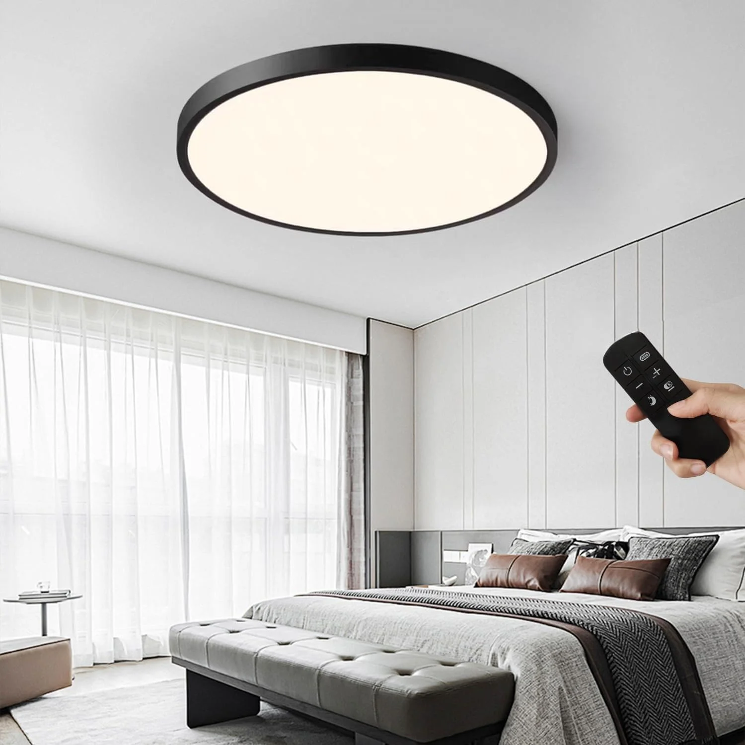 KUOP LED Deckenleuchte Rund 50cm 54W 3000K-6500K 4500LM Deckenlampe Groß Runder Schlafzimmer Lampe Decke Led Deckenleuchten Dimmbar Schwarz Schlafzimmerleuchte für Wohnzimmer Kinderzimmer
