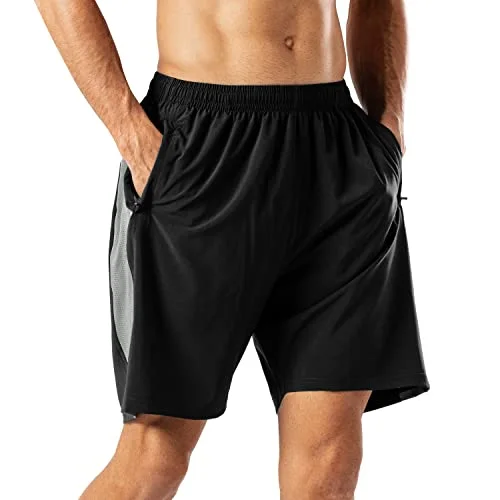 HMIYA Herren Sport Shorts Schnell Trocknend Kurze Hose mit Reißverschlusstasch