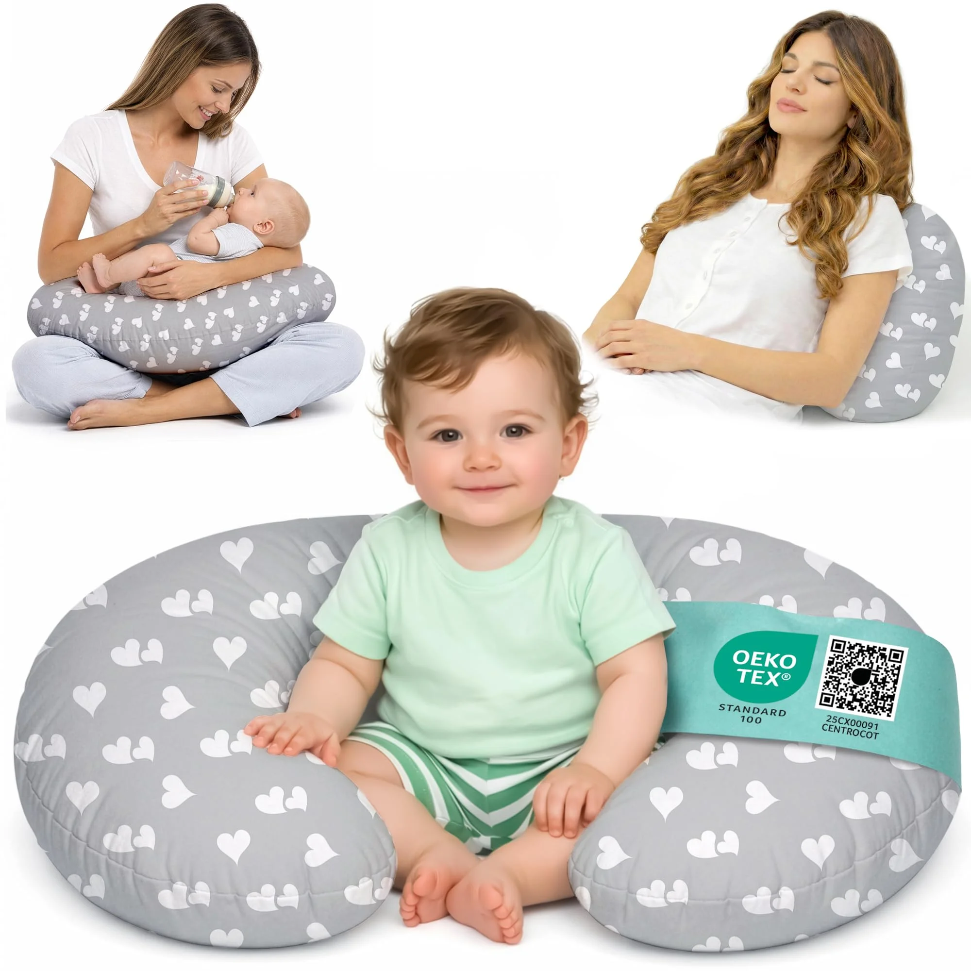 Flowen Stillkissen Klein für Neugeborene Kleines Stillkissen mit Bezug aus 100% Baumwolle und Weicher Füllung Stillhörnchen Baby Ergonomische Rückenstütze Geschenkidee für Junge Mütter und Schwangere