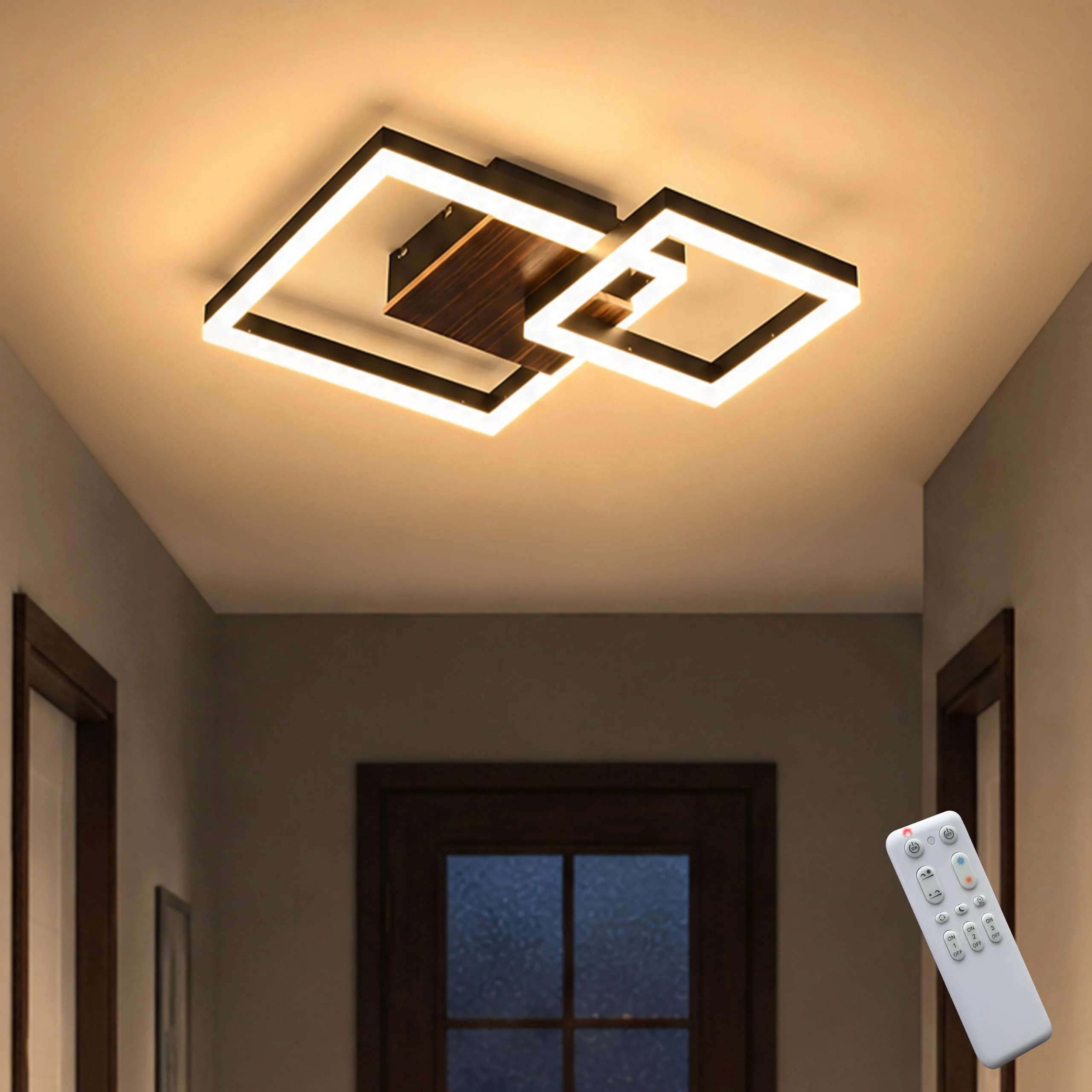 SEATAIN LED Deckenlampe Holz dimmbar, Massivholz schwarzer moderne Vintage Deckenleuchte, 47 50 60cm 3000K-6000K mit Fernbedienung, Schlafzimmerlampe Wohnzimmerlampe, Memory-Funktion, Nachtlicht