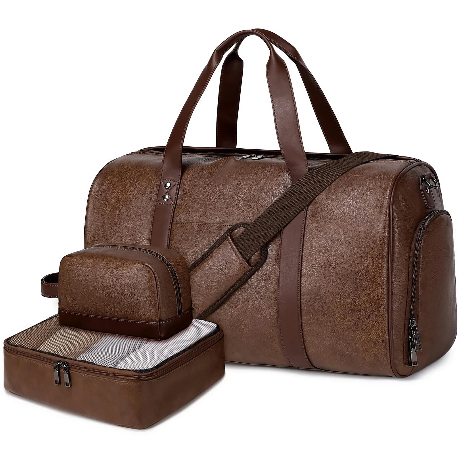Wogarl 3 Stück Wochenendtaschen für Damen Große Übernachtungstasche Wochenend-Reisetasche Duffeltasche Handgepäck Schultertasche mit Schuhfach, Schwarz, Large, modisch