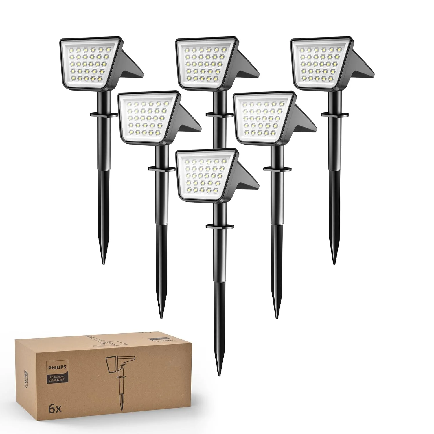 Philips 6 Stück Solarstrahler für Außen Garten, 28 LEDs 7500K Kaltweiß Solarbetriebene Landschaftsbeleuchtung, Wasserdicht Wegeleuchten, Dusk to Dawn – Für Garten, Hof, Rasen, Gehweg