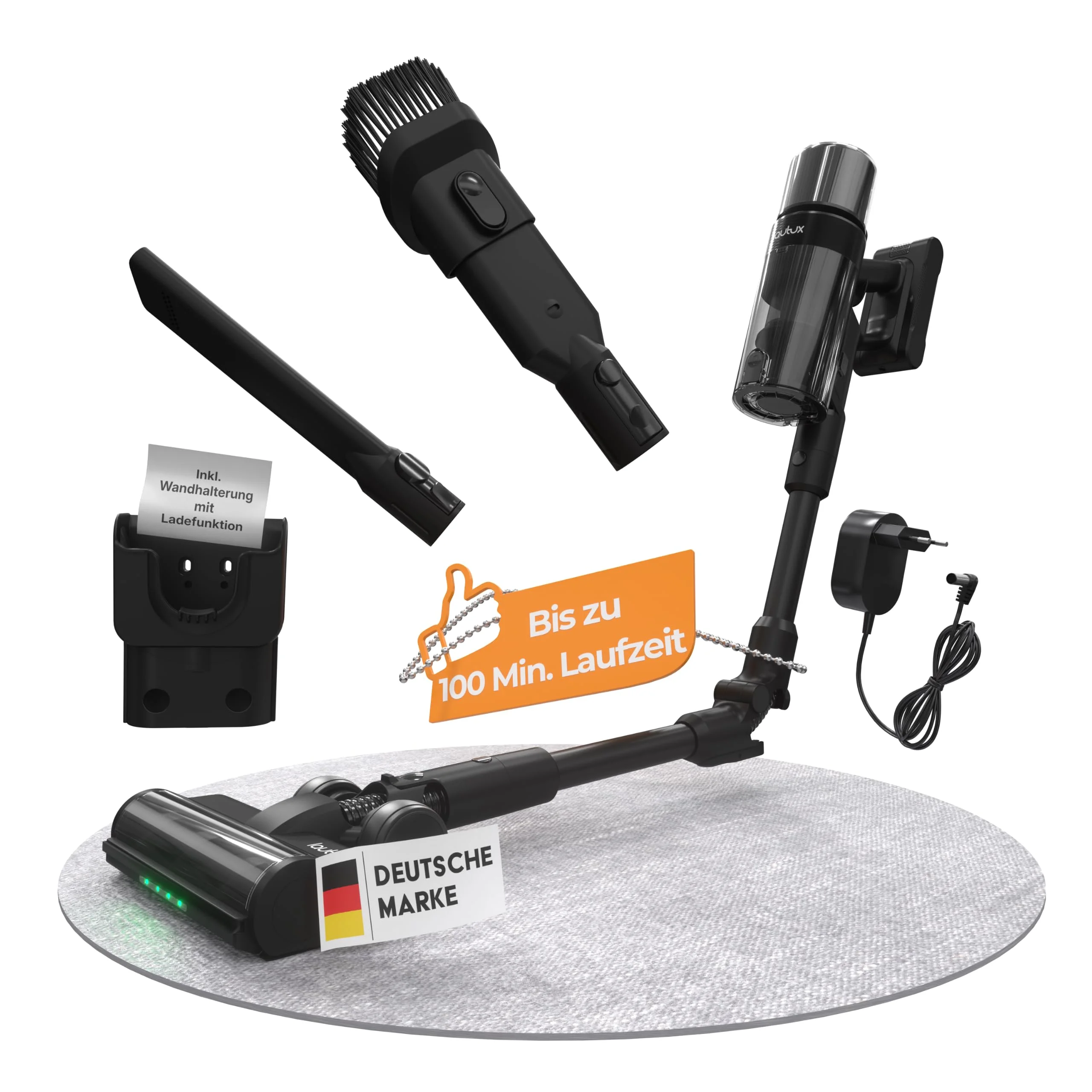 lautux Clenza Pro – Kabelloser Akku-Staubsauger 36 kPa mit 3 Saugmodi, 70 Min Akku, starker Saugleistung, HEPA-Filter, Turbobürste für Tierhaare, LED-Display & praktische Wandhalterung
