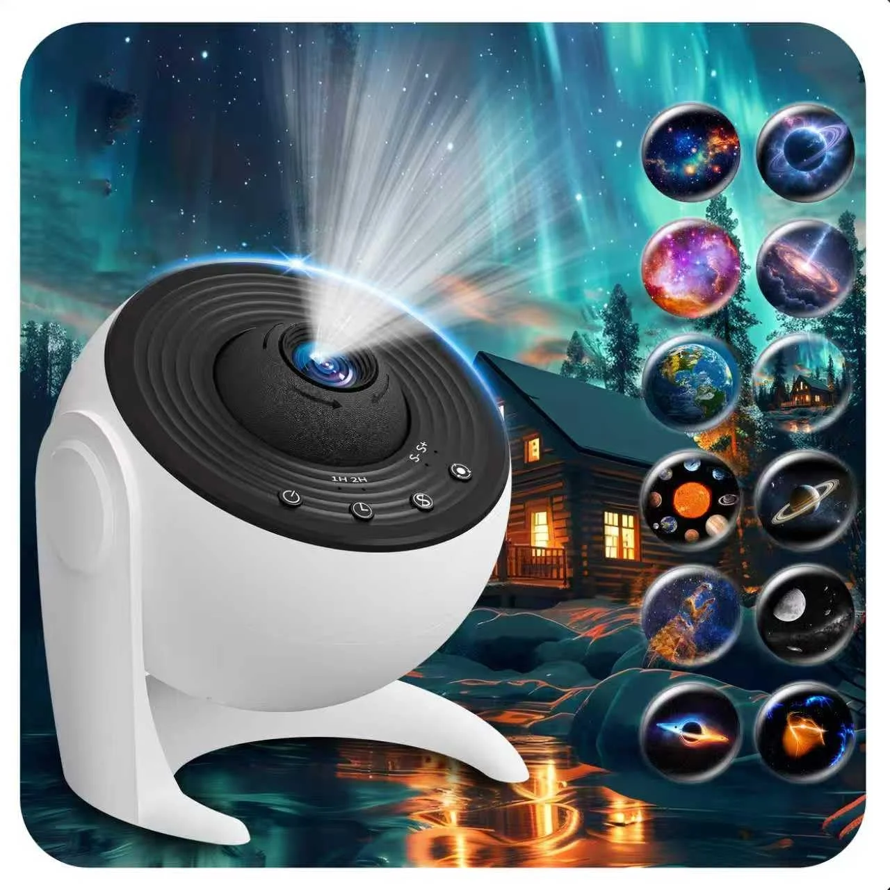 FlyLily Sternenhimmel Projektor, 13 in 1 Galaxy Projektor Zimmerplanetarium, Deckenprojektor mit Timer, 360° Drehbare, Sternenhimmel Nordlicht Lampe für Kinder Erwachsene Geschenk Weihnachten, Weiß