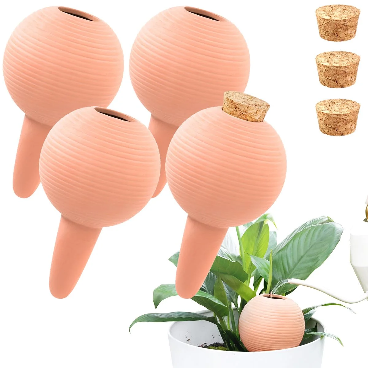 eusbon TerraCotta Pflanzen-Bewässerungsstäbe, automatische Pflanzenbewässerungskugeln-Geräte, 400 ml Wasserspender mit Korkstopfen für Topfpflanzen, selbstbewässernde Spikes für Außen- und