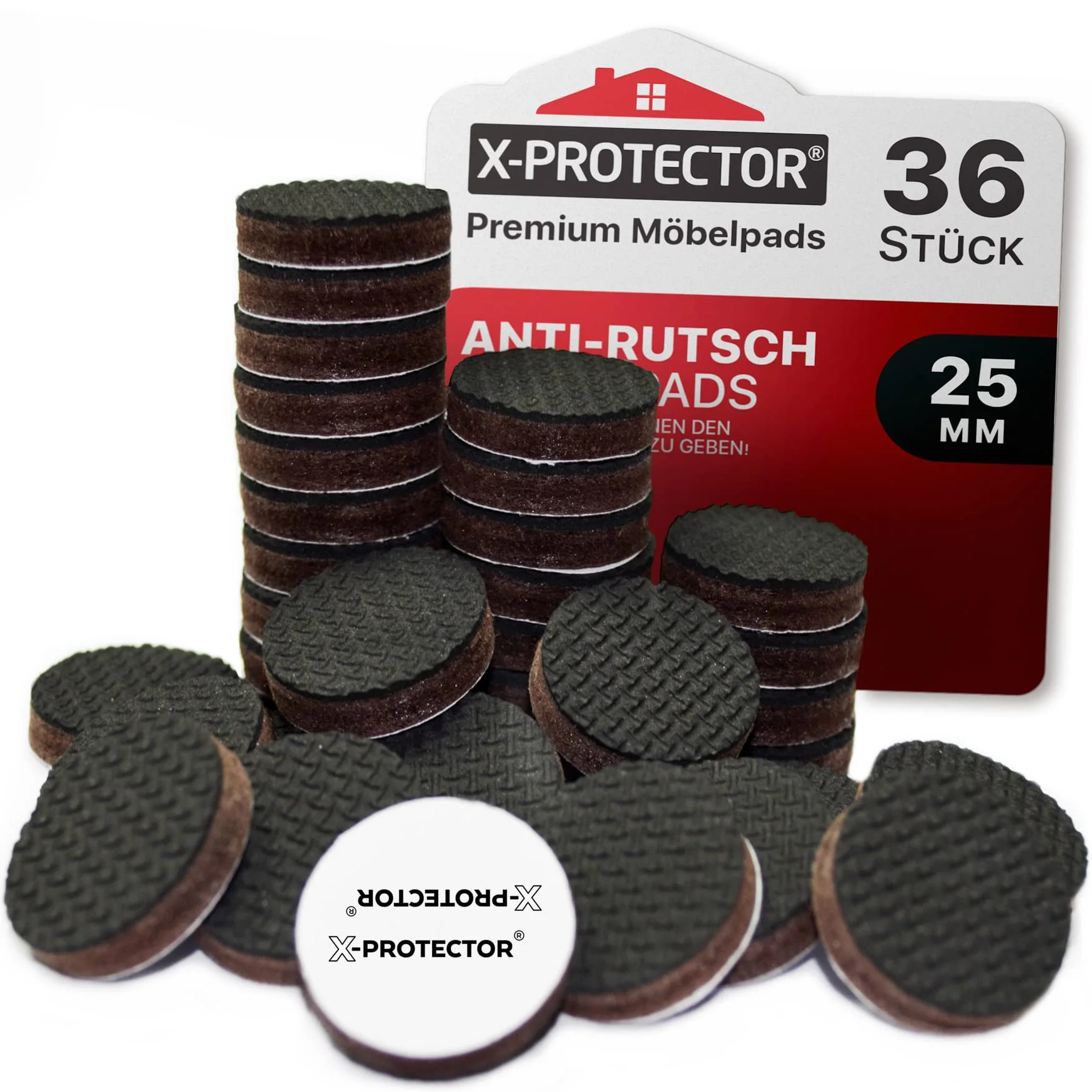 X-Protector Antirutsch Pads 36 Stück 25 mm - Antirutsch Gummi Selbstklebend – Prämie Rutschhemmer für Möbel - Ideal Anti-rutsch Gummi - Dicker Möbelstopper – Antirutschpads für Möbel & Gegenstände!