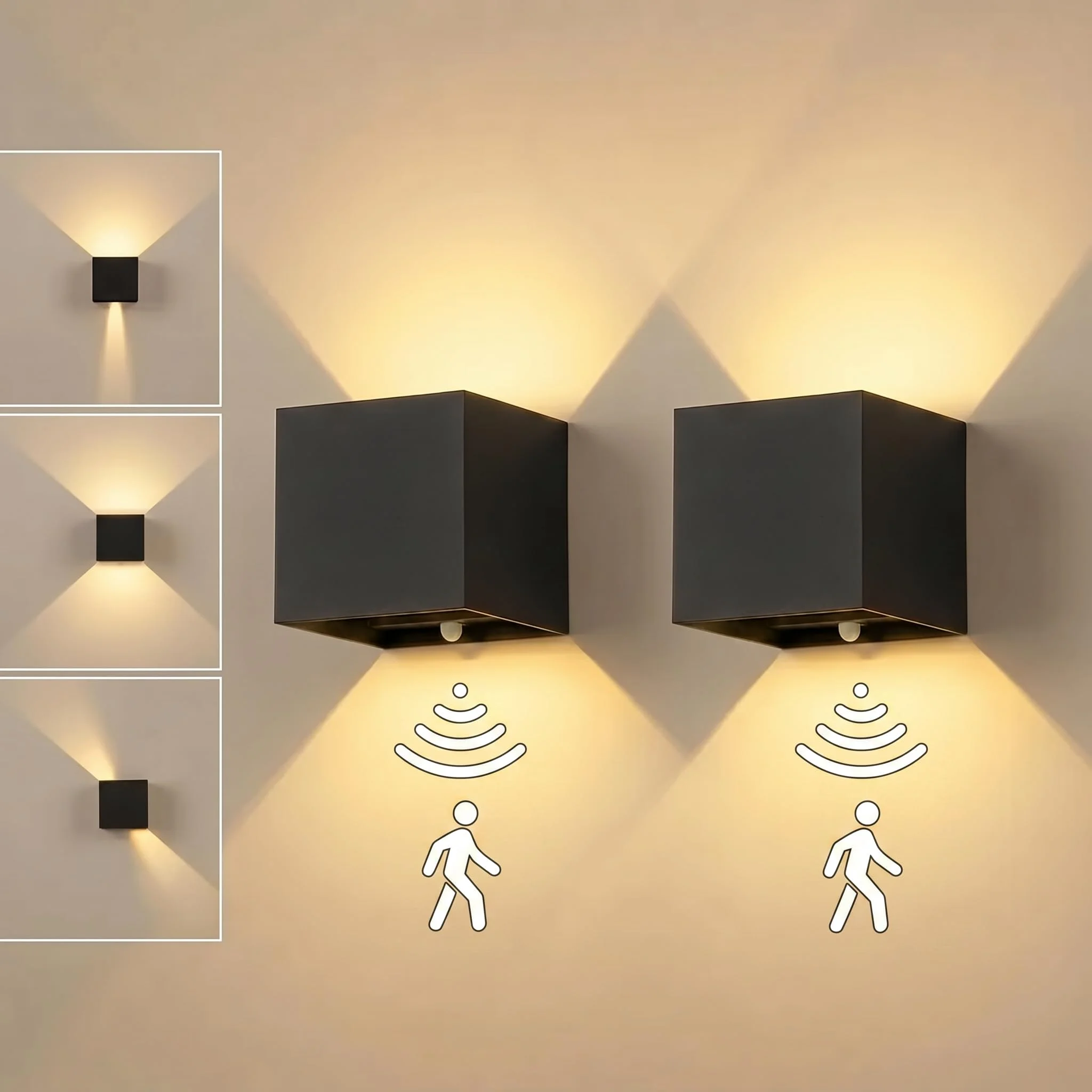 SURPALIG SUPALIG Wandlampe Innen mit Bewegungsmelder 6000mAh Wandleuchte Batteriebetrieben 12W 3000K, USB Wandlampe mit Schalter,Kabellose Einstellbar Abstrahlwinkel Wandbeleuchtung Treppen Flur