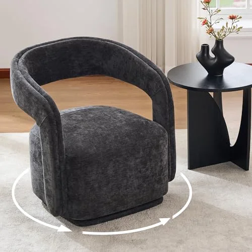 DEKKETO 360° Drehbarer Polstersessel, Chenille Lounge Sessel mit Großer Sitzfläche und Geschwungener Rückenlehne, Moderner Drehsessel für Wohnzimmer, Schlafzimmer