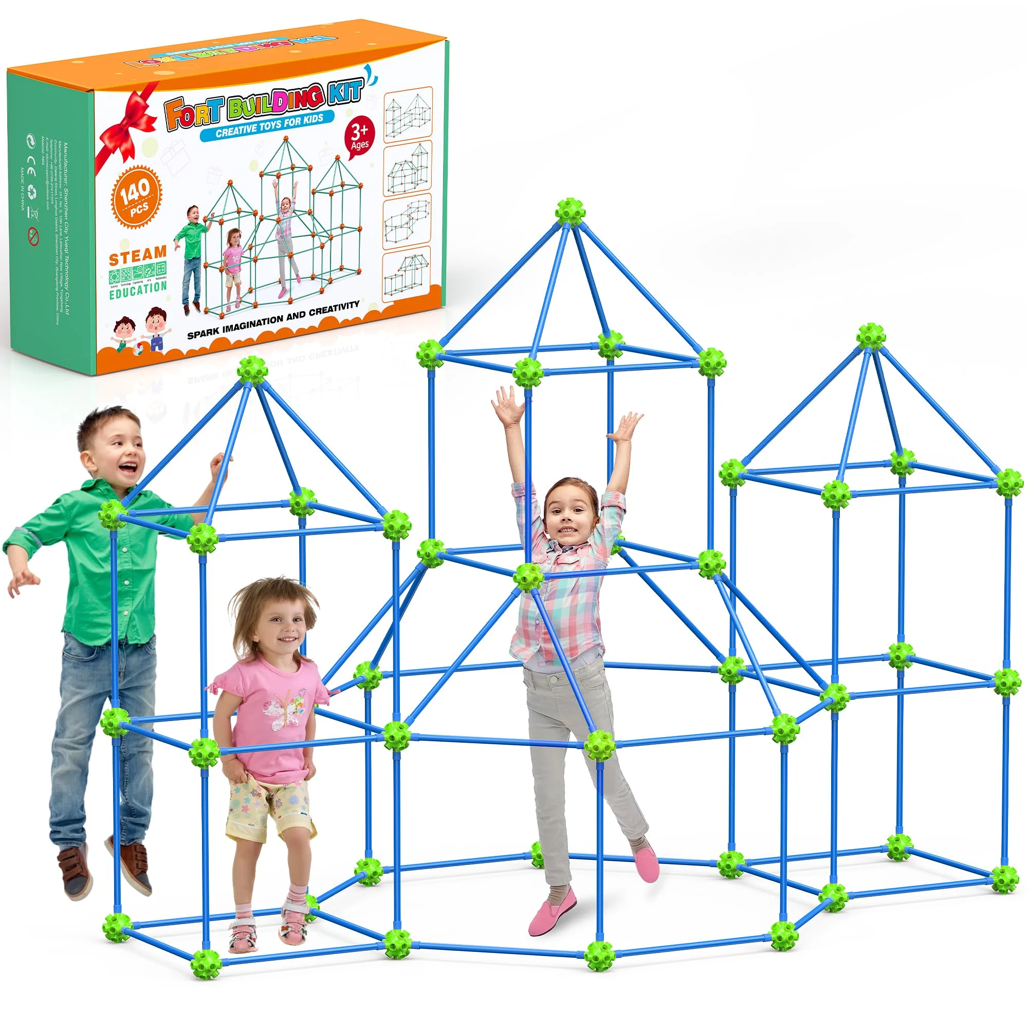 140‑teiliges Konstruktionsspielzeug für Kinder, DIY Höhle Bauen Kinder Kreatives Fort‑Bauset, STEM Lern‑ & Bauspielzeug für Indoor & Outdoor, Höhle Spielzeug für Jungen & Mädchen ab 4 Jahren