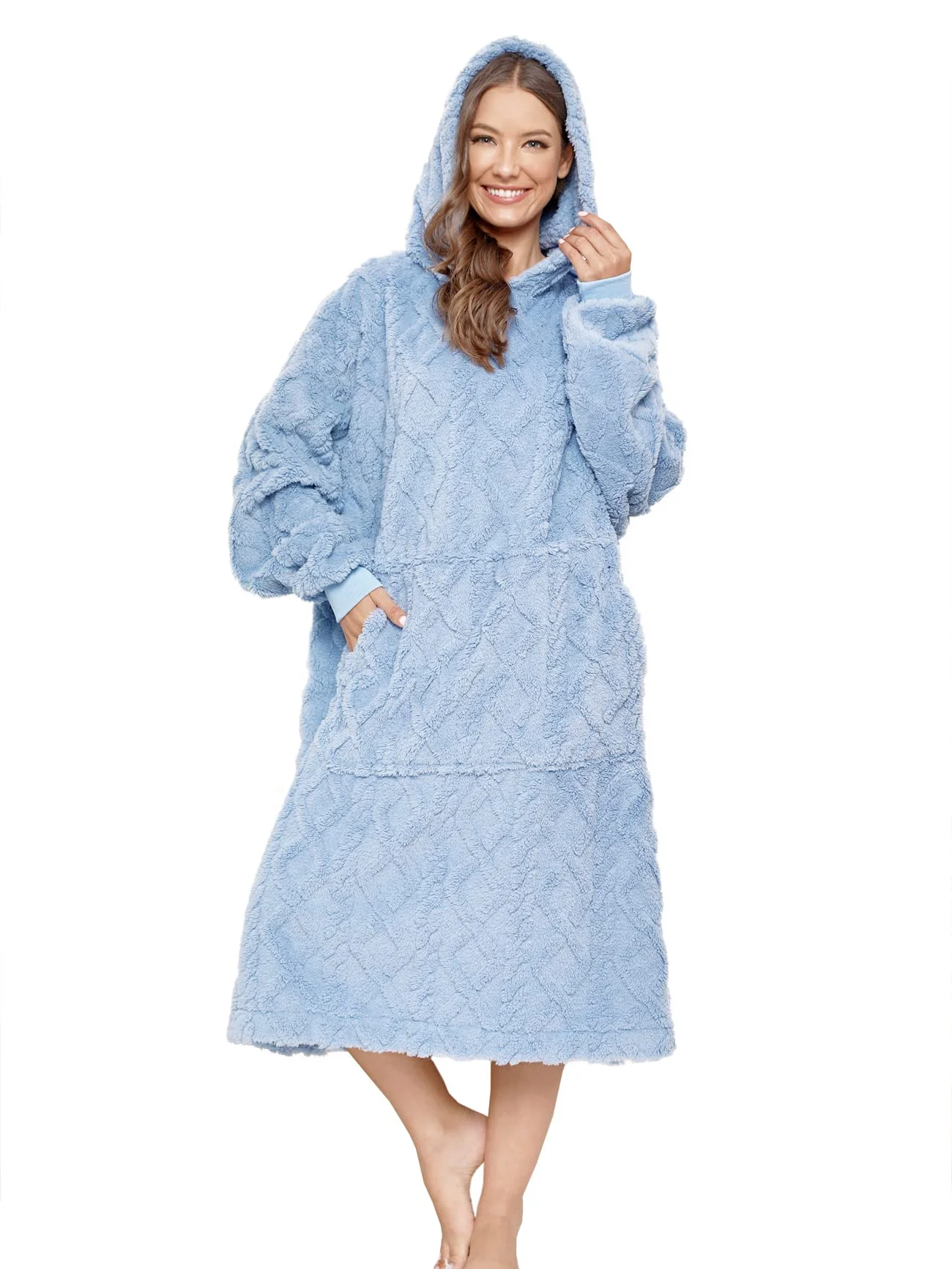 ililmmoe Übergroße Sherpa-Decke mit Kapuze für Damen und Herren, Lange Bequeme Sherpa-Decke, Sweatshirt, zotteliger Pullover, Plüsch, warm, gemütlich, Einheitsgröße