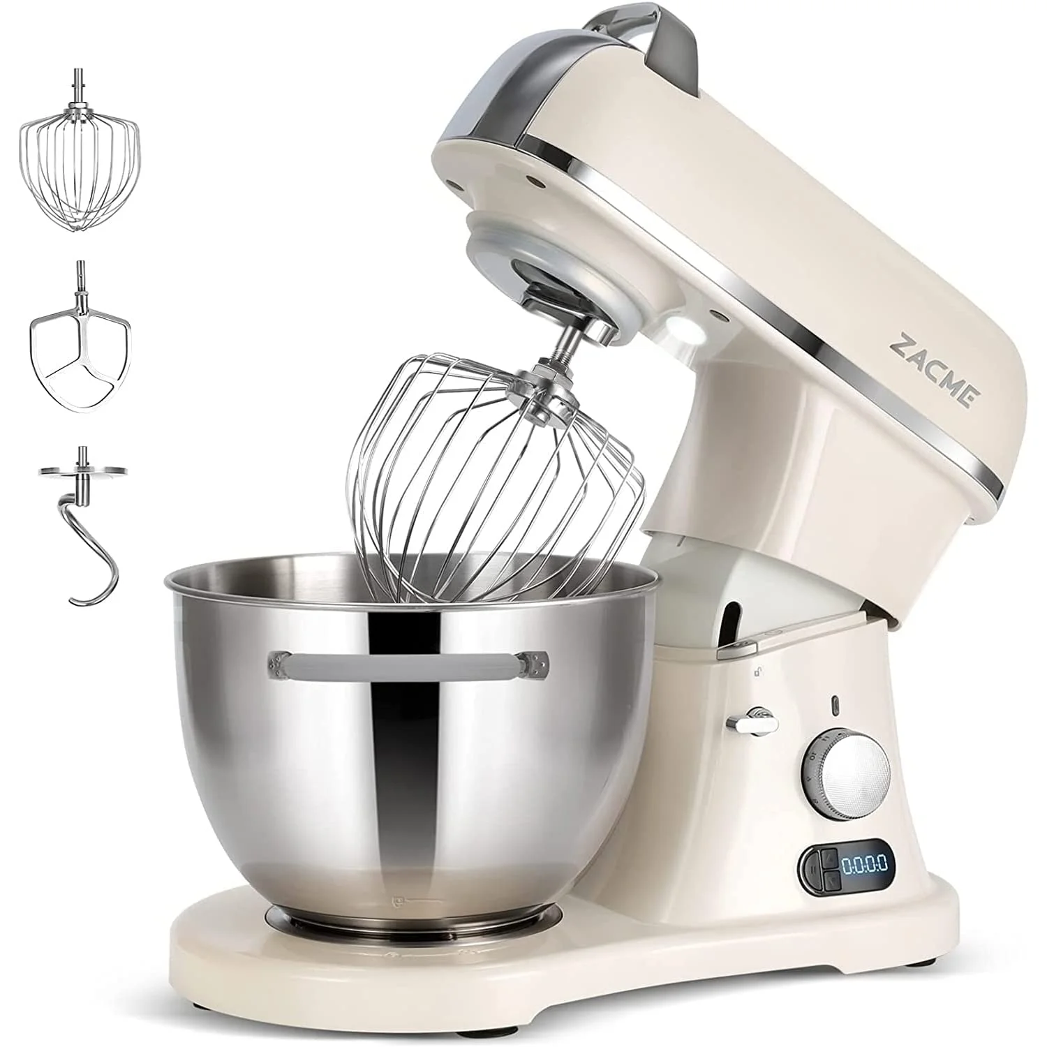 ZACME Profi Küchenmaschine Knetmaschine Aluminiumgussgehäuse(1500W),7L Edelstahlschüssel Teigmaschine mit LED-Touchscreen,Geräuscharme Rührmaschine,3 Rühraufsätze und Spritzschutz,11 Geschwindigkeit