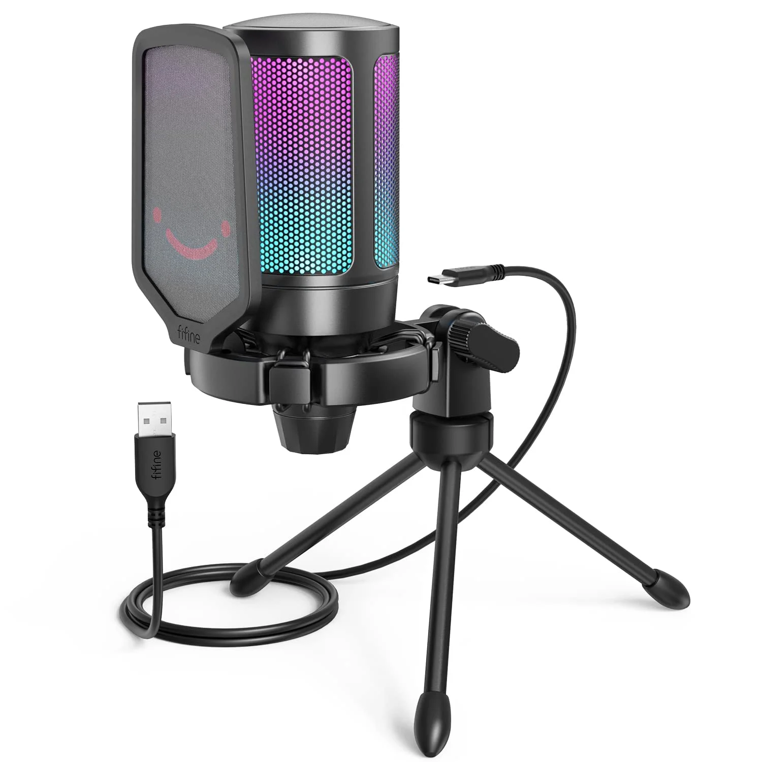 FIFINE Gaming Mikrofon PC, USB Microphone für Streaming Podcast Studio, mit Mikrofon Ständer und Stummschalttaste, für PS4 PS5 Mac