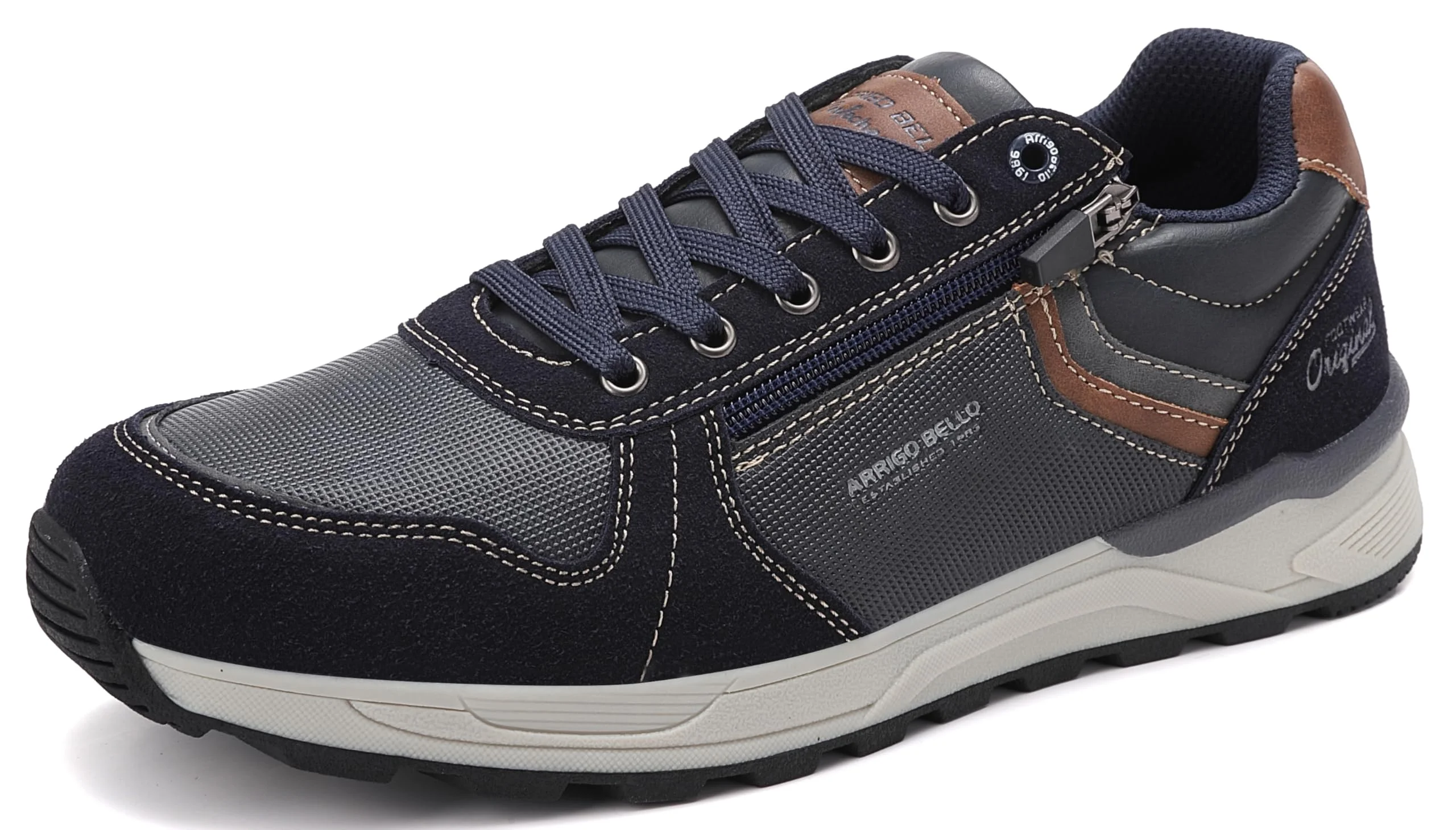 ARRIGOBELLO Freizeitschuhe Herren Schuhe Kunstleder Sneaker Bequem Sportschuhe Reißverschlüsse Walkingschuhe Leichtgewicht Arbeitsschuhe EU41-46