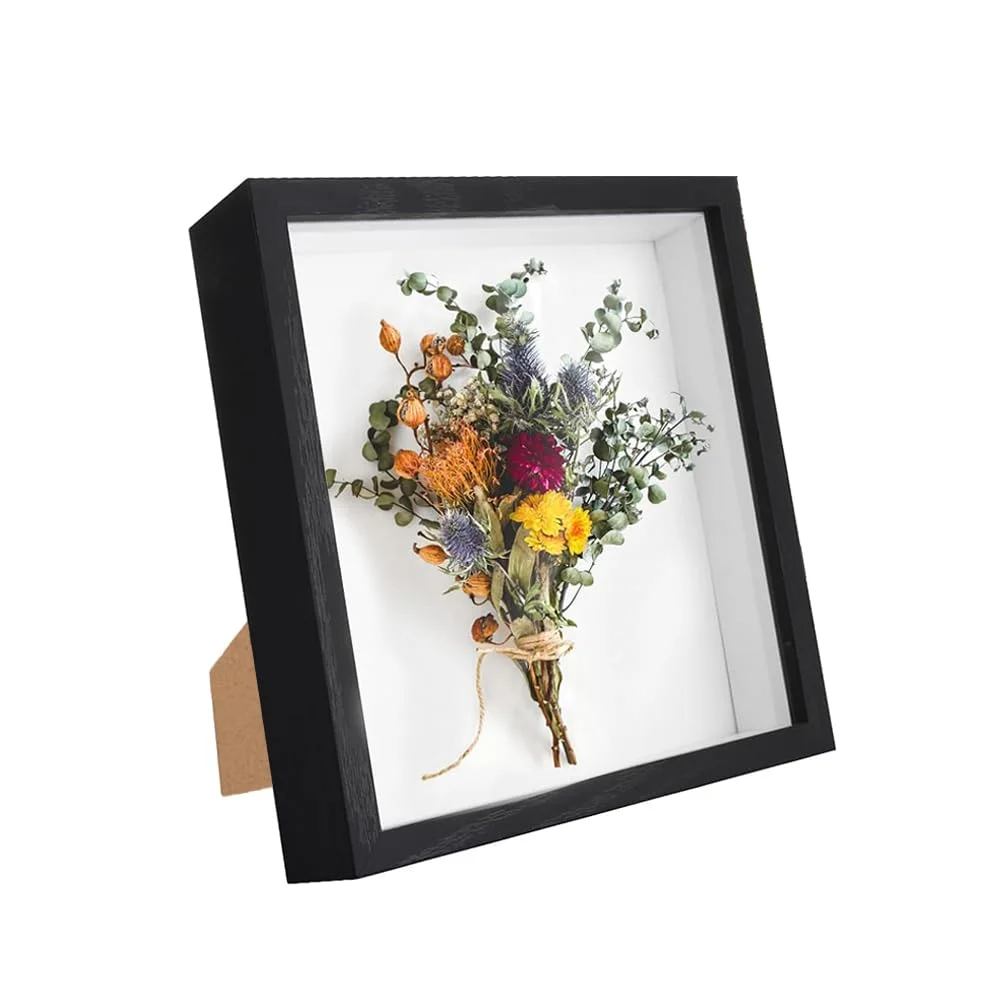 3D Bilderrahmen Zum Befüllen, 22.8 x 22.8 cm Bilderrahmen Tief Hölzern Bis 3cm, Tiefer Bilderrahmen Zum Befüllen für Objekte Blumen Hochzeitsgeschenk oder Erinnerungsstücke Schwarz