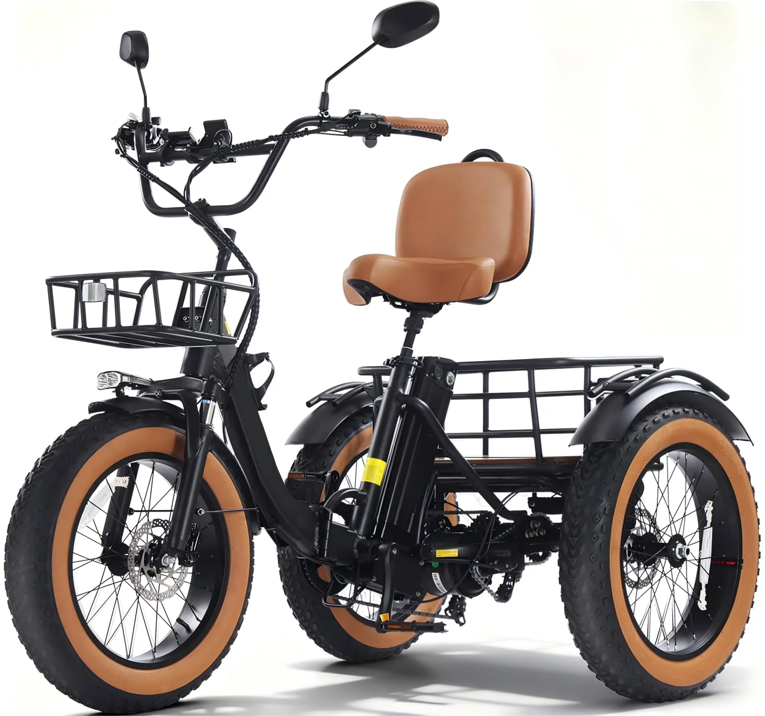 KAKIGO Elektro-Dreirad Für Erwachsene,Fat Tires Elektro-Dreirad,250W Motor,95 Nm,48V 18/10.4Ah Akku,20 Km/h, Vorder-&Hinterkorb,Differenzial,90/50Km Reichweite,Differential