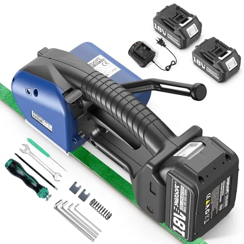 SWANSOFT Automatische Umreifungsgerät für 13-16 mm PP/PET Bänder, 2 x 5000 mAh Akku Elektrische Umreifungsmaschine, Handgeführtes Halbautomatisch Bündelungswerkzeug für Boxen und Paletten