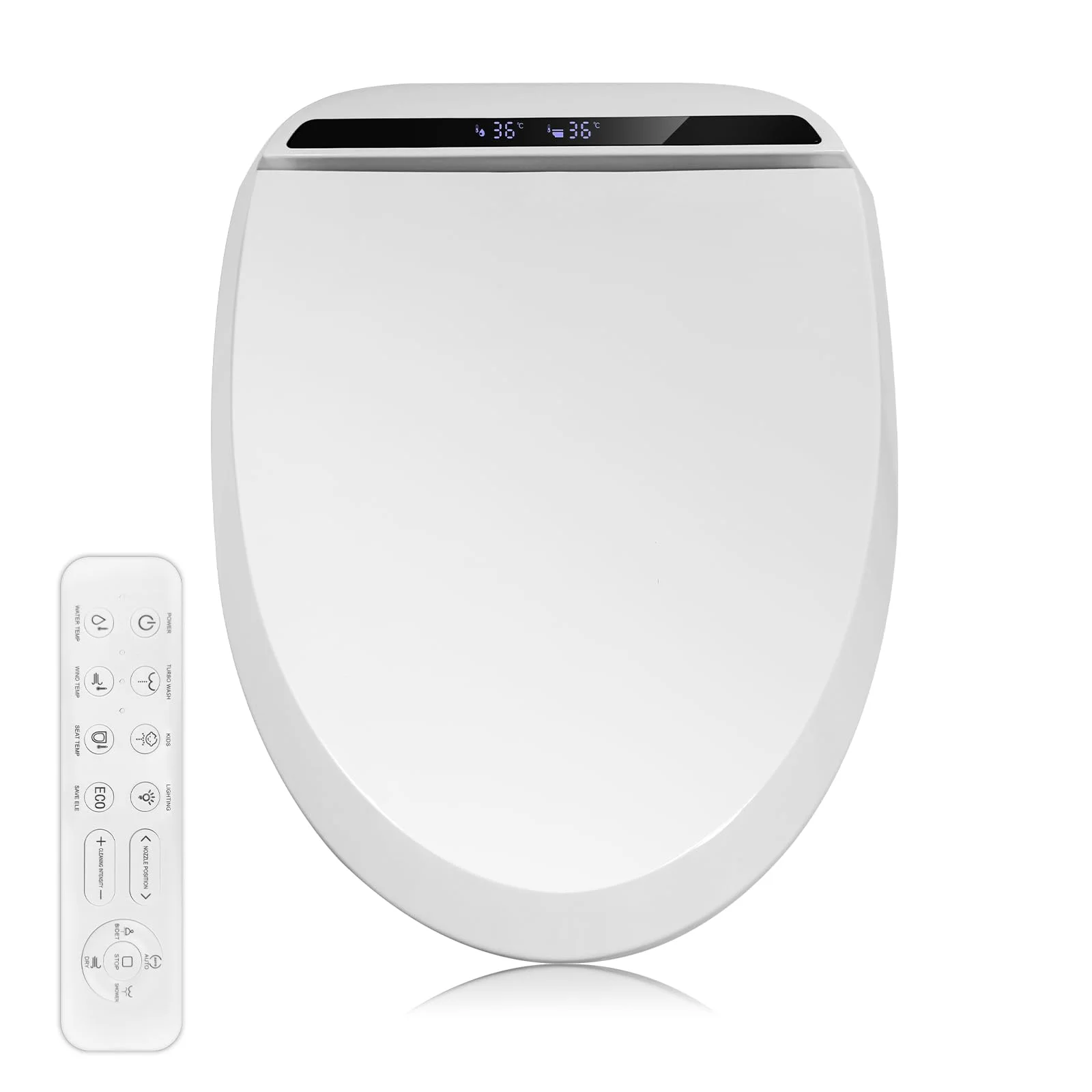 Kwanner Intelligenter Smart Toilettensitz, Länglich, Elektronisches Bidet, WC Dusche, Beheizter Sitz Japanische Toilette, Mit Seitlichem Bedienelement, Selbstleerender Wassertank-Technologie (Modern)