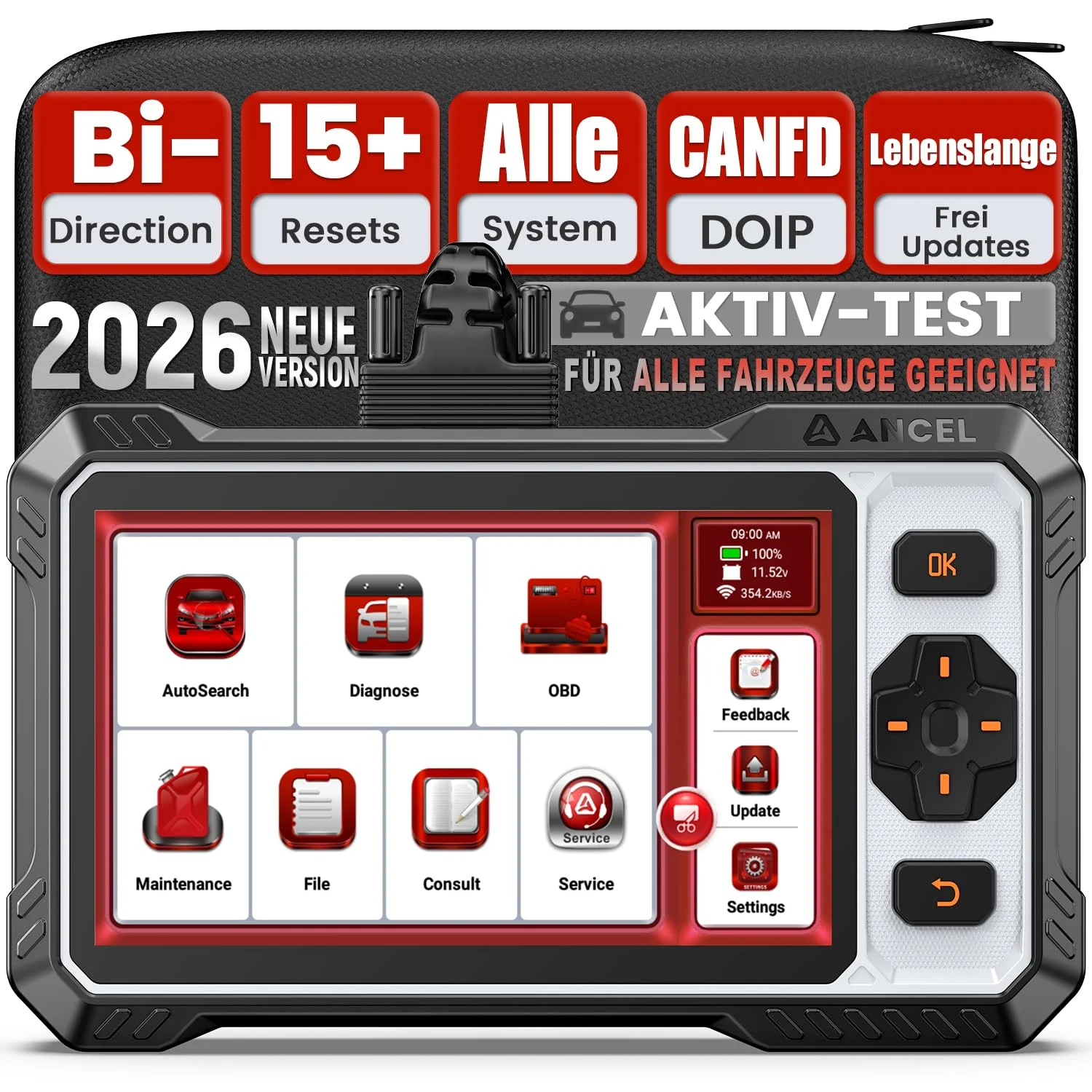 ANCEL FX6100 Bidirektionaler OBD2 Diagnosegerät, Auto Diagnosegerät mit Allen System & 15+ Resets, Diagnosegerät für Alle Fahrzeuge, Auslesegerät Auto mit 30+ Aktiven Tests und CANFD&DOIP