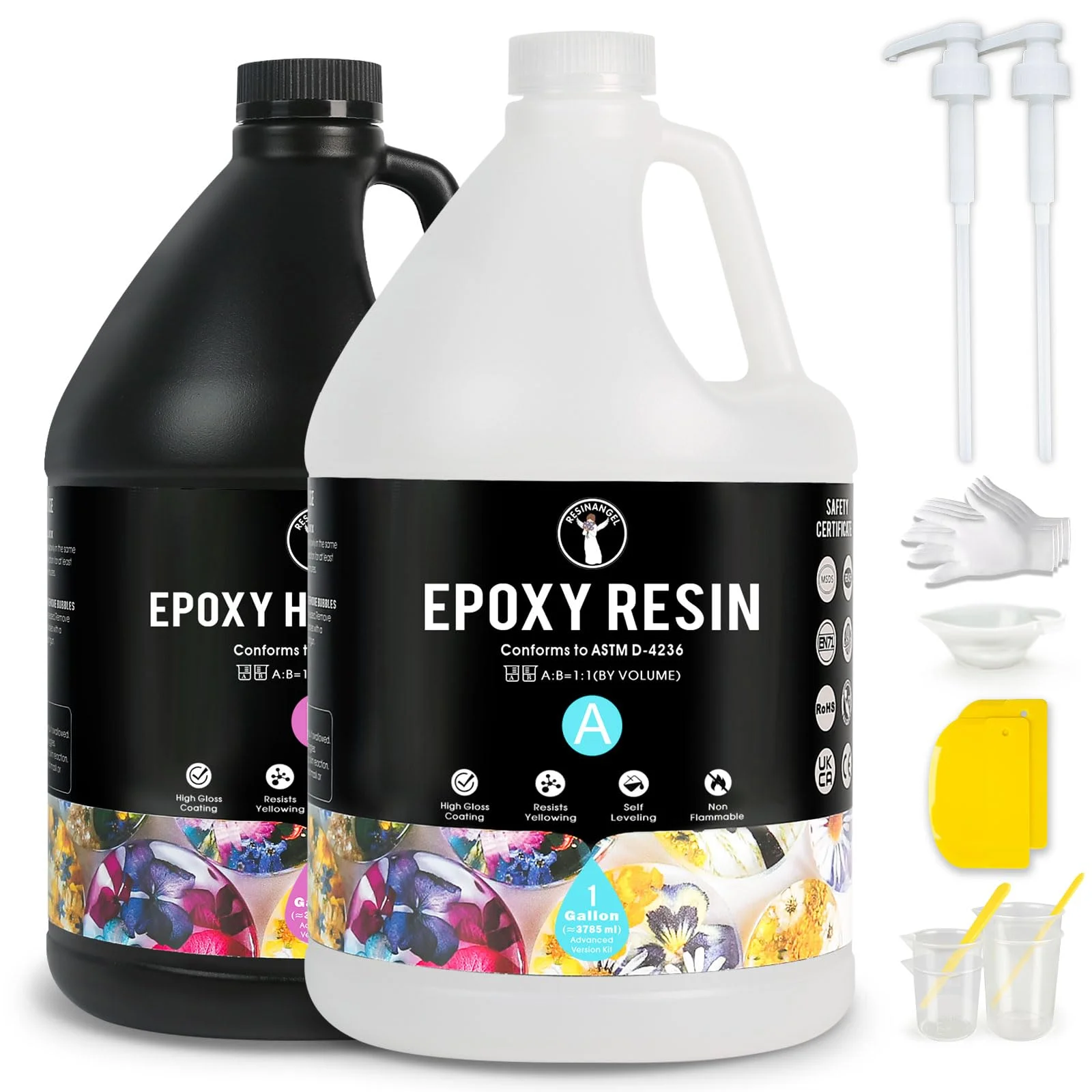 ResinAngel 7.6L Epoxidharz-Set – 1:1 kristallklares Epoxidharz, Geruchsarm, selbstnivellierend, ohne Blasenbildung, vergilbungsfrei, Gießharz für Kunsthandwerk, Schmuckherstellung