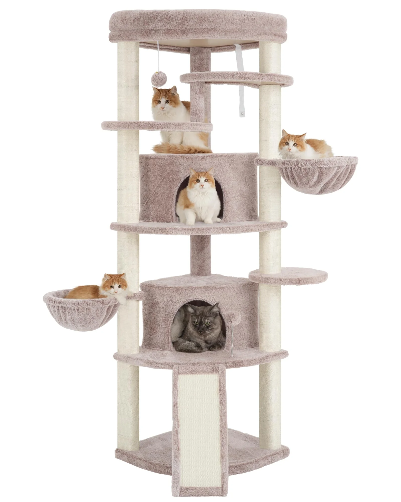 Gitelsnour Eck-Kratzbaum, Katzenbaum für Innenbereich, Mehrstöckiges katzenkratzbaum mit Sisal Kratzsäulen, 2 Katzenhöhlen, großer Oberplattform, 2 Hängender Katzenkorb, Marrone GCT035MU