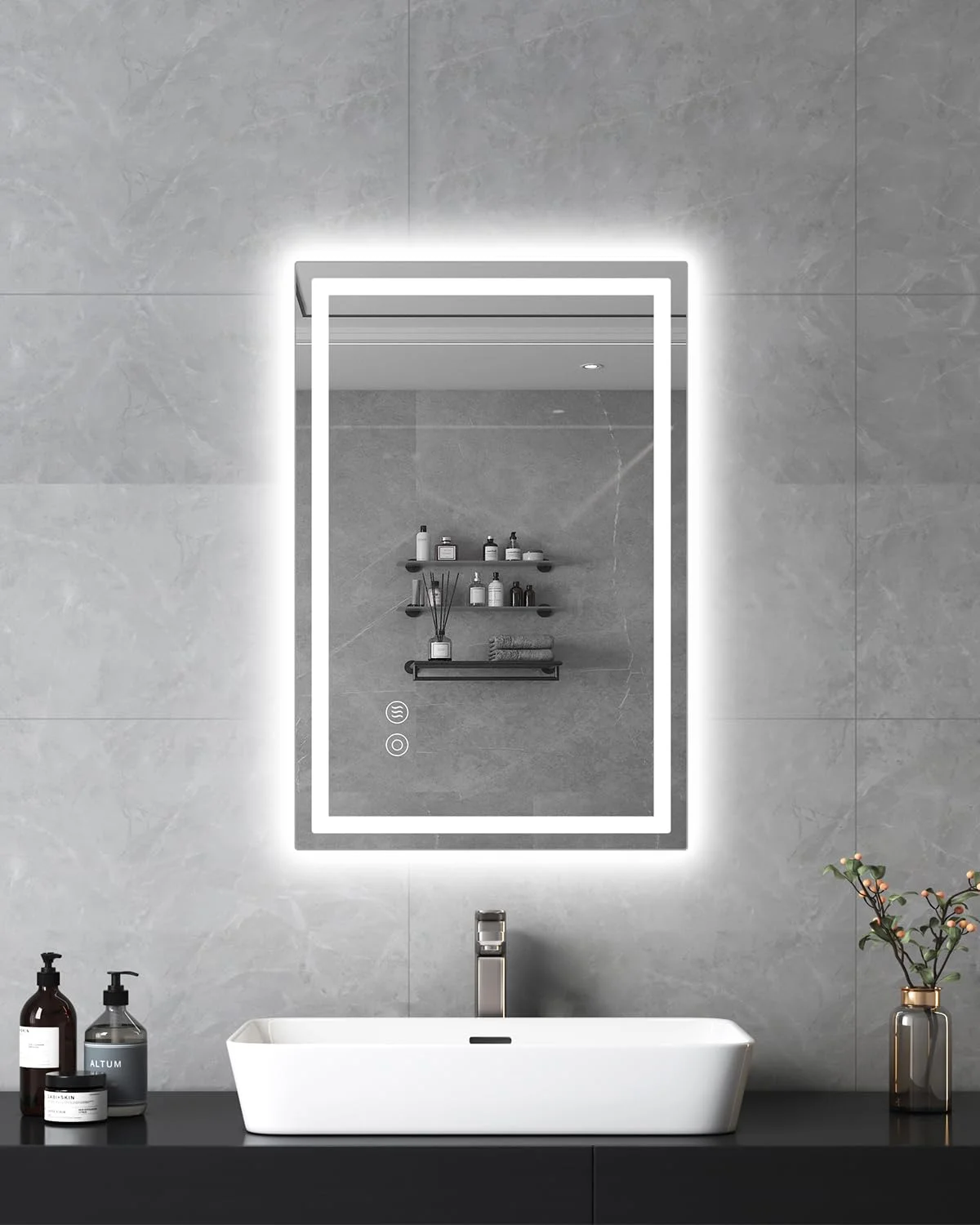 Habison LED Badspiegel, 40x60cm Badezimmerspiegel mit Antibeschlag, Spiegel mit Beleuchtung mit Touchschalter, kaltweiß dimmbar, Speicherfunktion, Ip44, Explosionsgeschütztes Glas Spiegel Bdezimmer