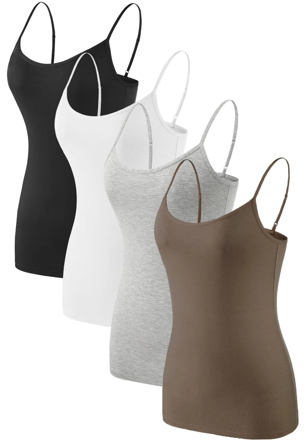 Komfokore Damen Unterhemden Verstellbar Spaghettiträger Tank Top Basic Camisole Ultra Soft Schichtung Top 4er Pack