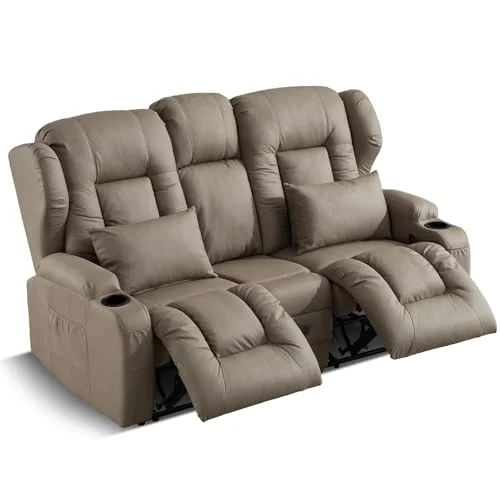 SAMERY Relaxsessel mit Liegefunktion Fernsehsessel Manuell Verstellbar, Zweisitzer Sofa Kinosessel 2 Sitzer Sofa TV Sessel Heimkino mit Konsole/Getränkehalter
