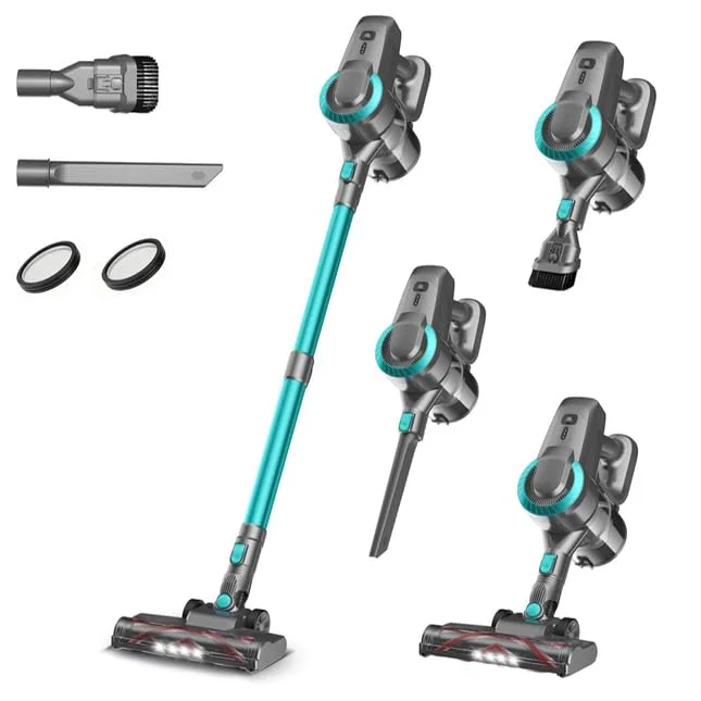 Akku Staubsauger, 30000Pa/55Min Staubsauger Kabellos, Anti-Tangle-Bürste und Selbststehend, Ultraleichter Handstaubsauger akku vacuum cleaner Stielstaubsauger für Teppichen, Hartboden, Tierhaare