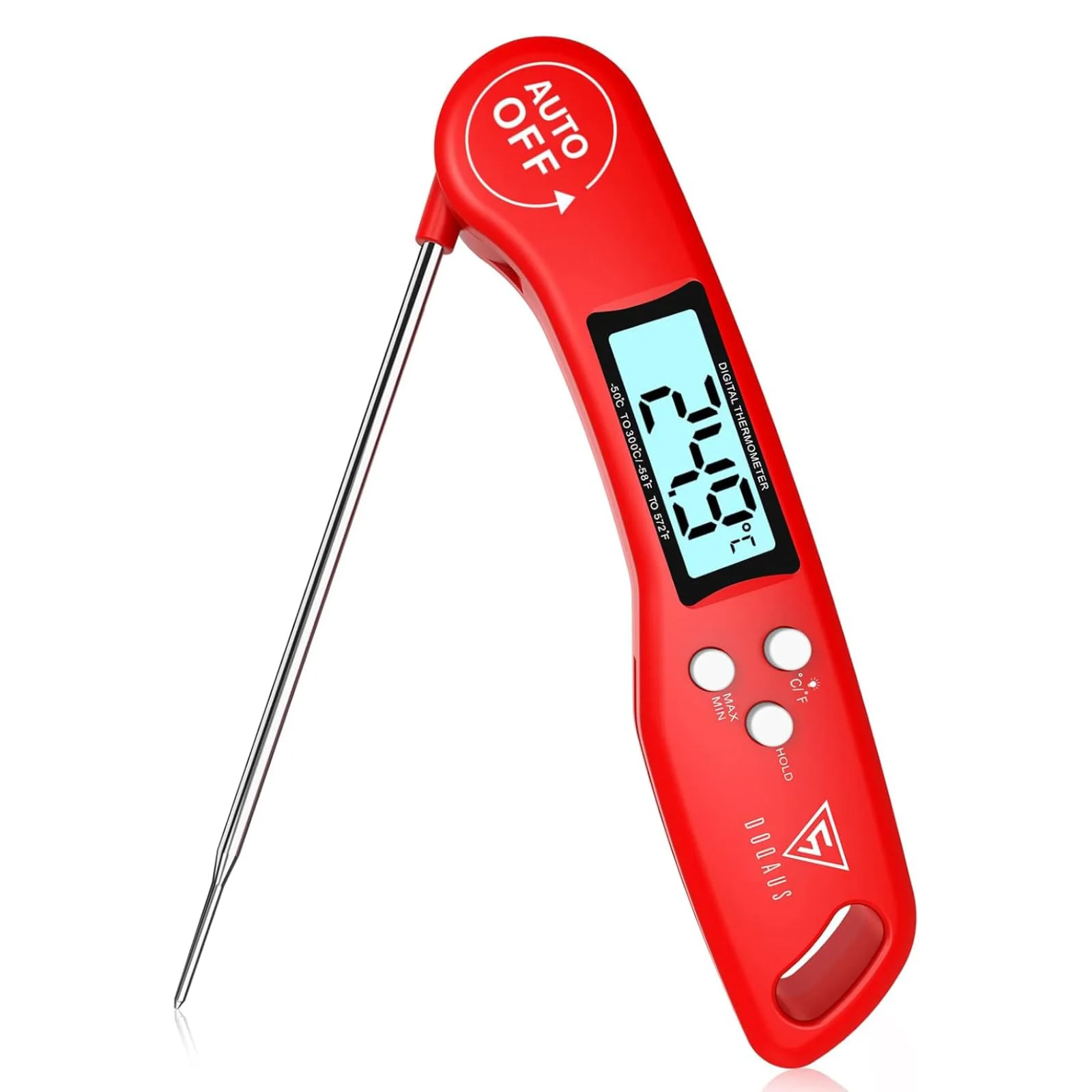 DOQAUS Grillthermometer Fleischthermometer Küchenthermometer Bratenthermometer Kochthermometer mit 3s Sofortiges Auslesen, LCD Bildschirm und Lange Sonde, für Kochen, BBQ (Rot)