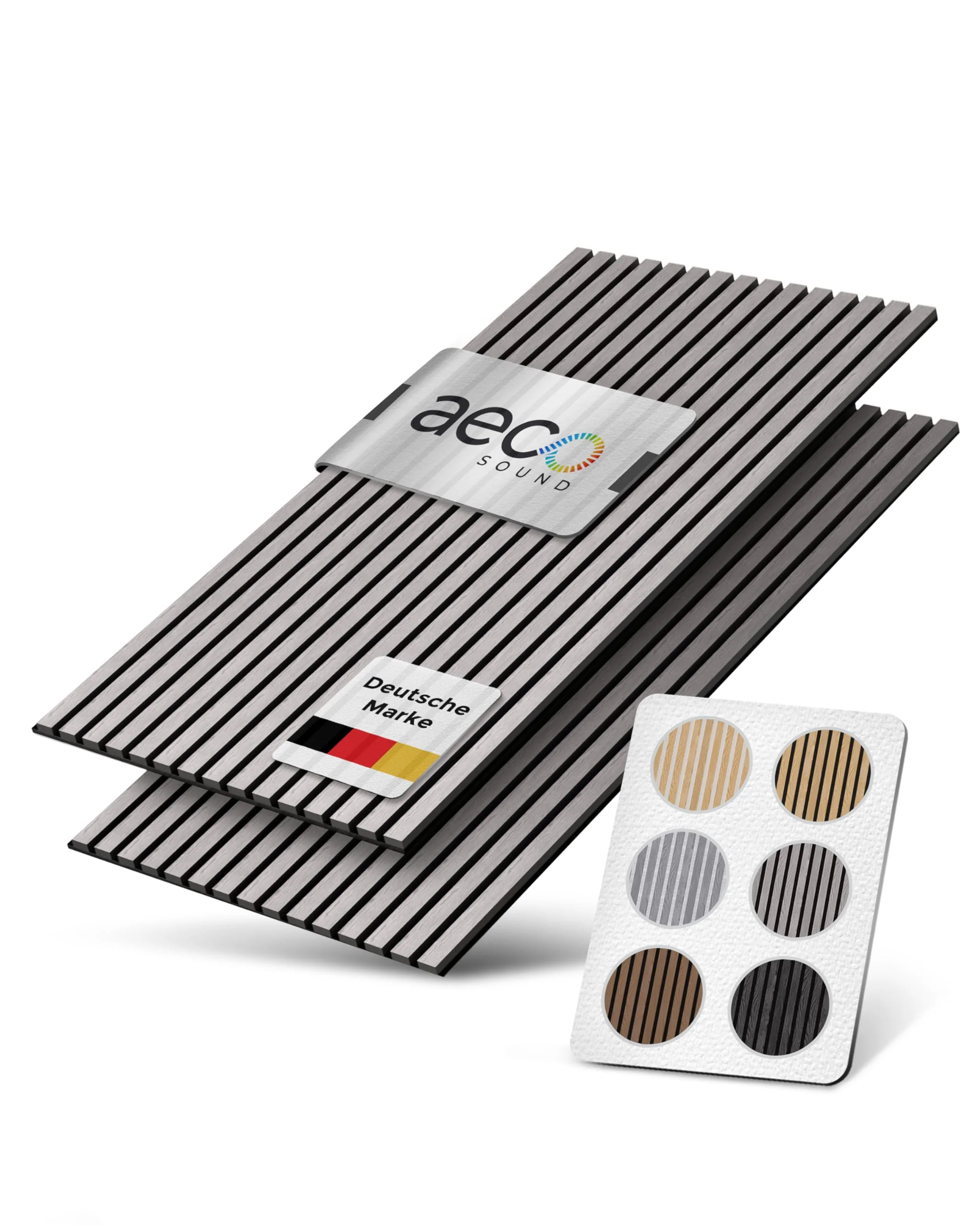 Aeco Sound® Akustikpaneele Holz - 120x60cm - Echtholz Eiche & Akustikfilz | 2 Stück - Wandpaneele, Schalldämmung, Wandverkleidung - Eichenholz (Grau) & extra dicker Akustikfilz (Schwarz)