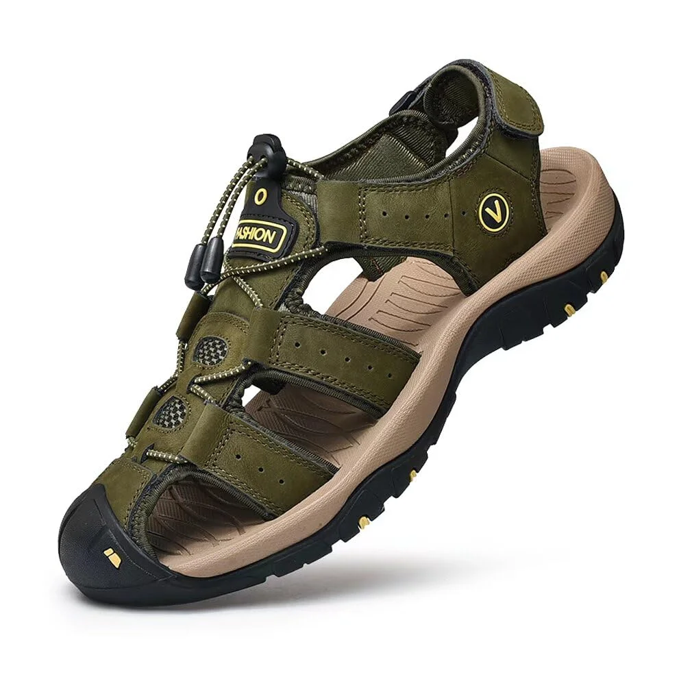 ZYLDK Sandalen Herren Leder Strand Wandersandale Trekkingsandalen Outdoorschuhe Sommer Freizeitschuhe Wanderschuhe Männer Sport-Outdoor Wasser Fischer Atmungsaktive Sandale