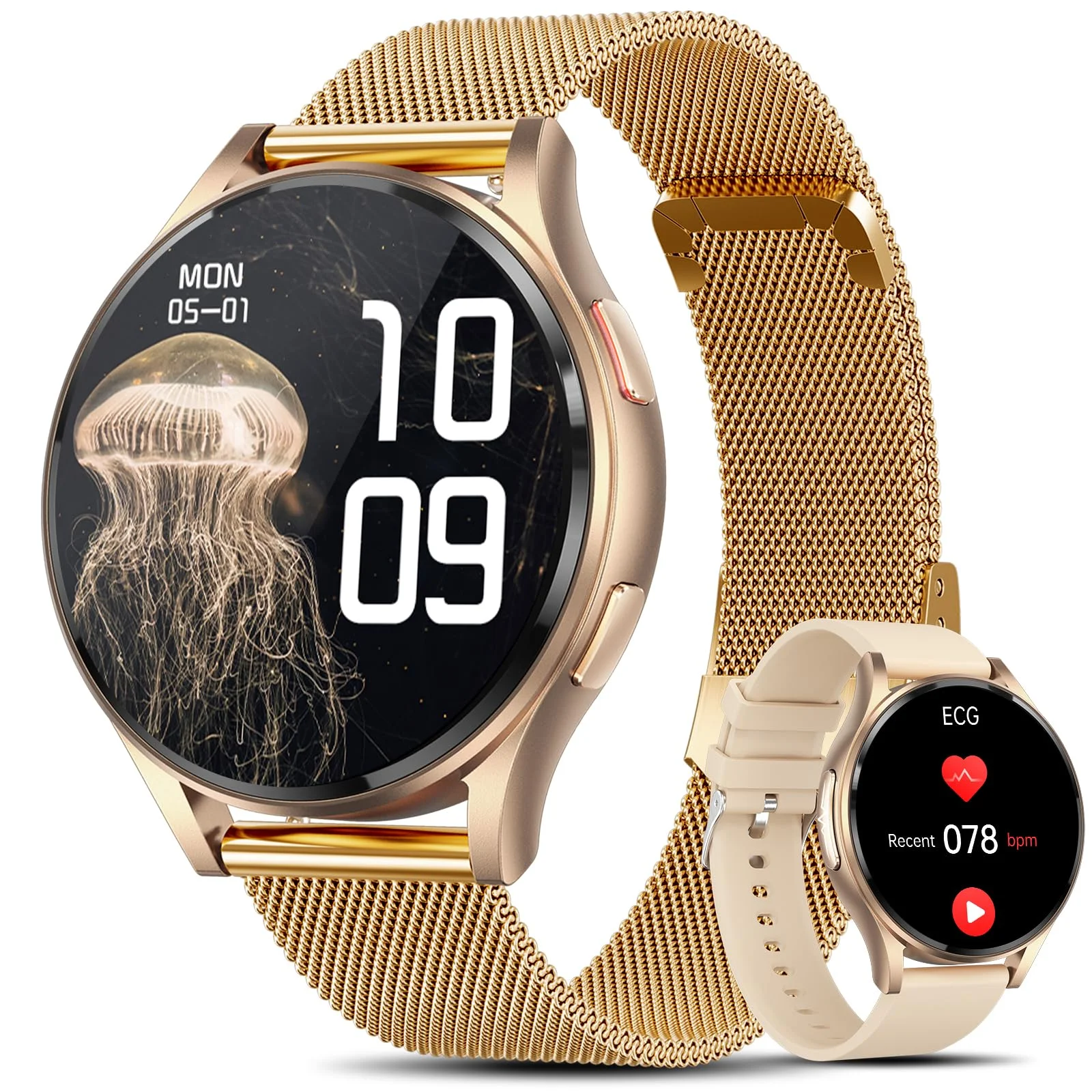 Lgnitek Smartwatch Damen mit Bluetooth Anrufen, 1.43" Smart Watch Fitnessuhr mit Telefonfunktion, 100+Sportmodi, IP68 Wasserdicht Sportuhr für Android iOS