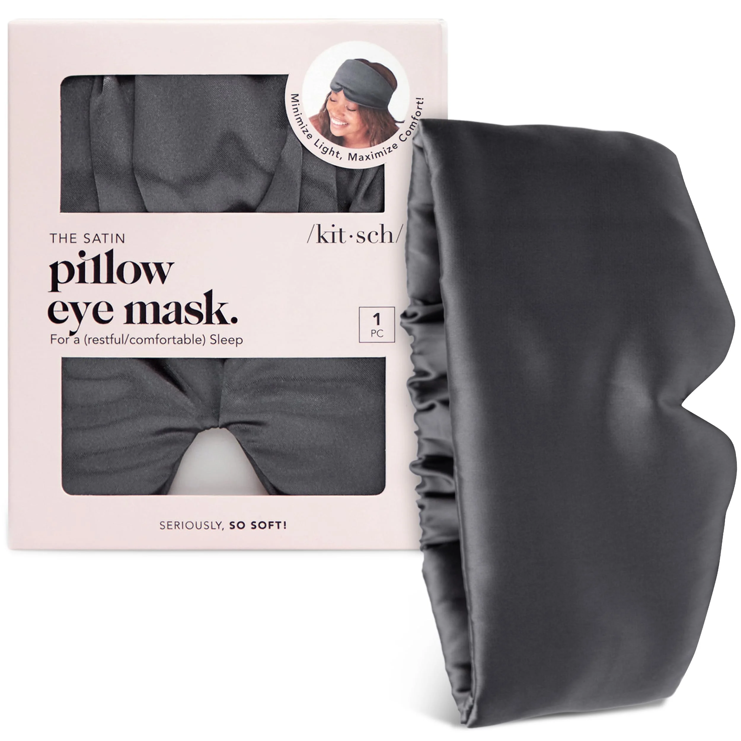 Kitsch Satin-Schlafmaske – Augenmaske Schlafmaske Frauen und Herren, weicher als Seide, Seiden Schlafmaske Schlafbrille, Sleep Mask für Augenpflege & Reise – Charcoal Black