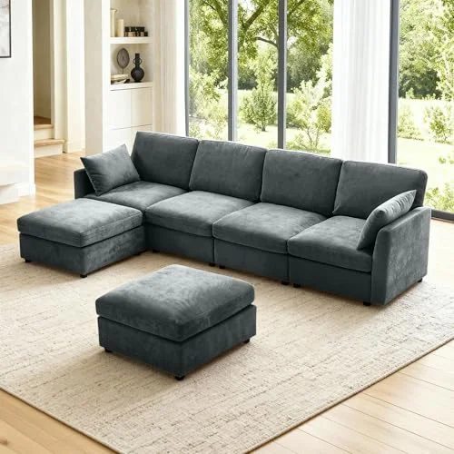 Kingfun Modulares Sofa, Wohnlandschaft mit Relaxfunktion, individuell konfigurierbare U Form Ecksofa für Wohnzimmer & Schlafzimmer, Chenille Couch mit hochdichtem Schaum für Apartment