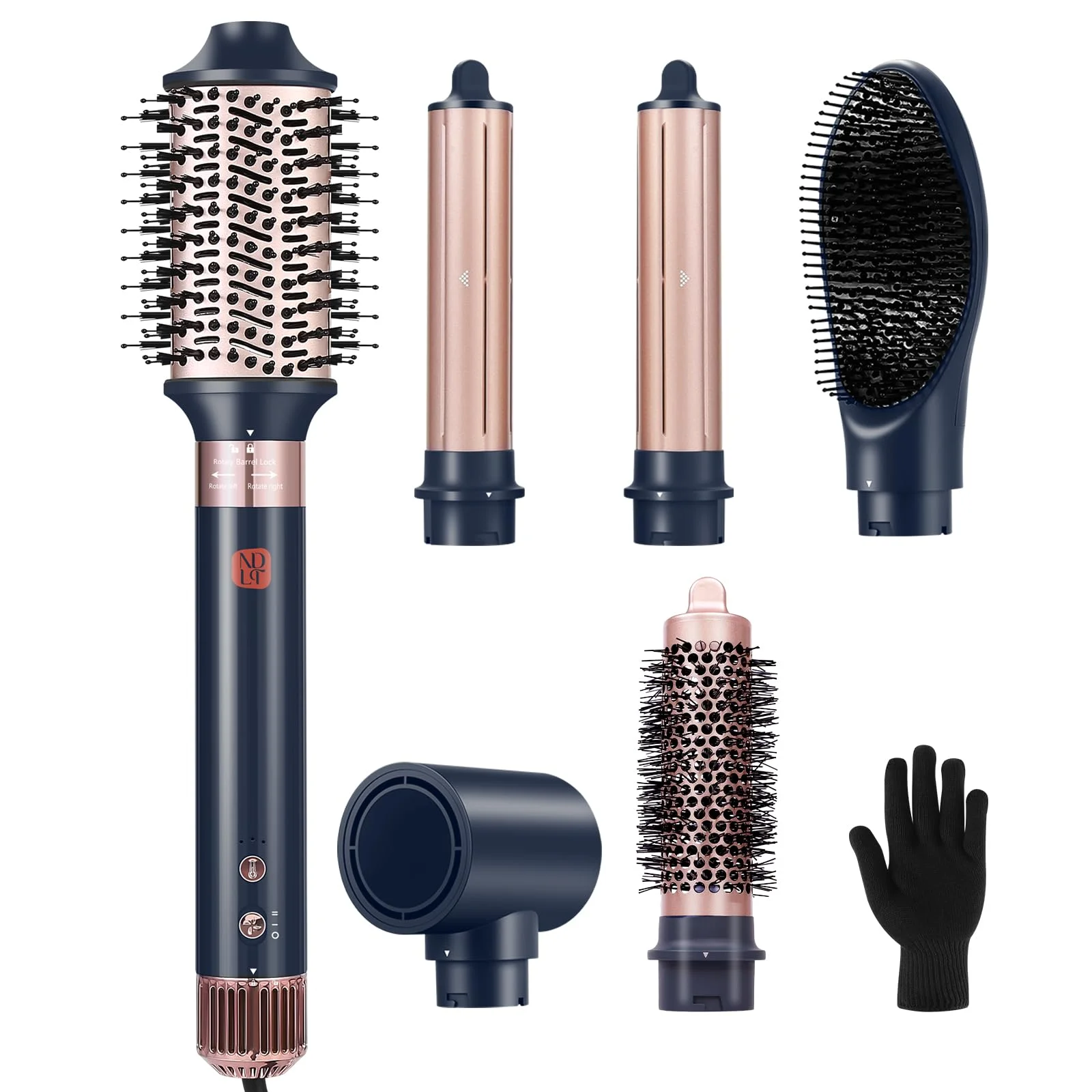 Hairstyler 6 in 1, NDLT 120.000 RPM, Hohe Konzentration Negativer Lonen Multi Airstyler, Haartrockner, Fönbürste, Glättungsbürste, Lockenstab für Schnell Trocknendes Lockenglätten und Glätten