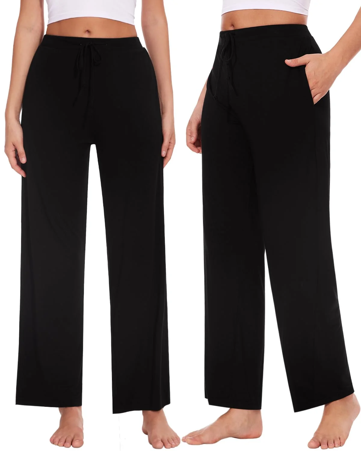 Knuffnee Damen Schlafanzughose Lang Pyjamahose Weiche Jogginghose Freizeithose mit Taschen 2 Pack