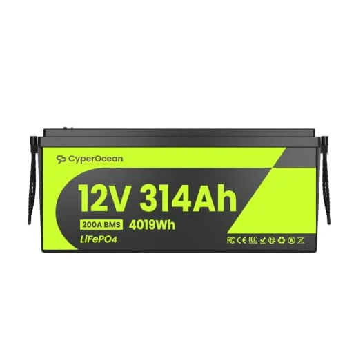 CyperOcean LiFePO4 Batterie 12V 314Ah, 12V Lithium Batterie mit 200A BMS,IP65