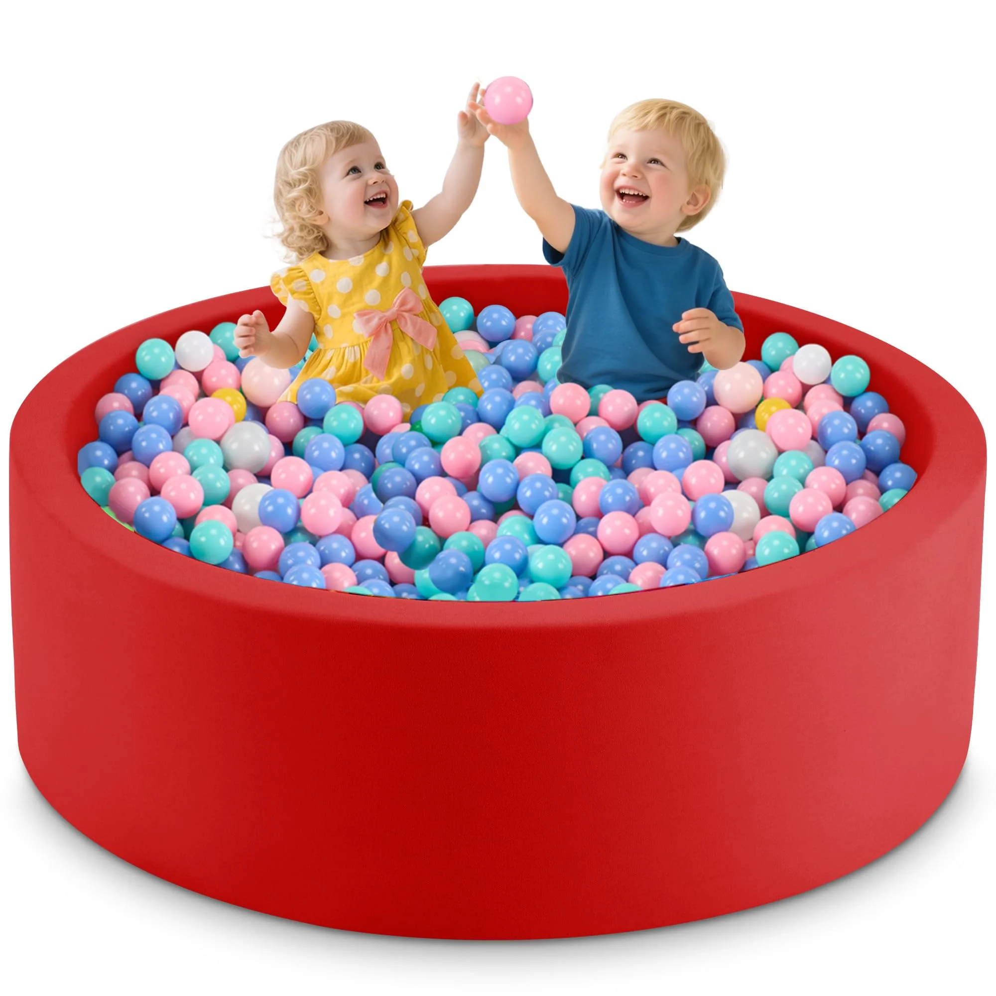 Aunekiv Bällebad für Baby ab 1 Jahr, Rundes Weiches Schaumstoff-Bällebad ohne Bälle, 120x40 cm Bällepool Spielzeug für Kleinkinder, Rot