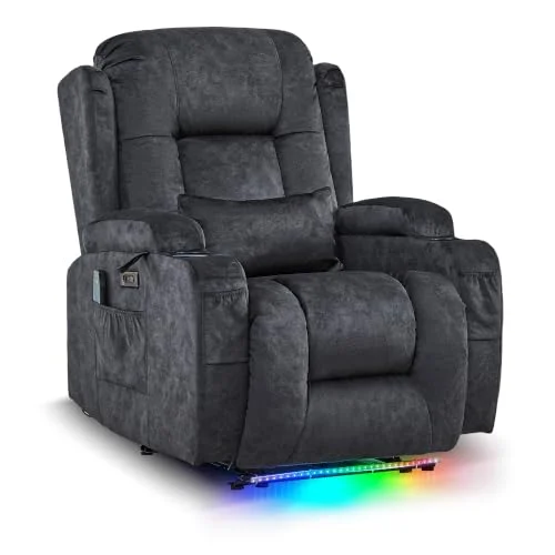 LIFTSHA Relaxsessel mit Liegefunktion für Erwachsene, Fernsehsessel Elektrisch Verstellbar mit Heizung & Vibrierende Massage, TV Sessel Heimkinositze mit LED-Umgebungslicht